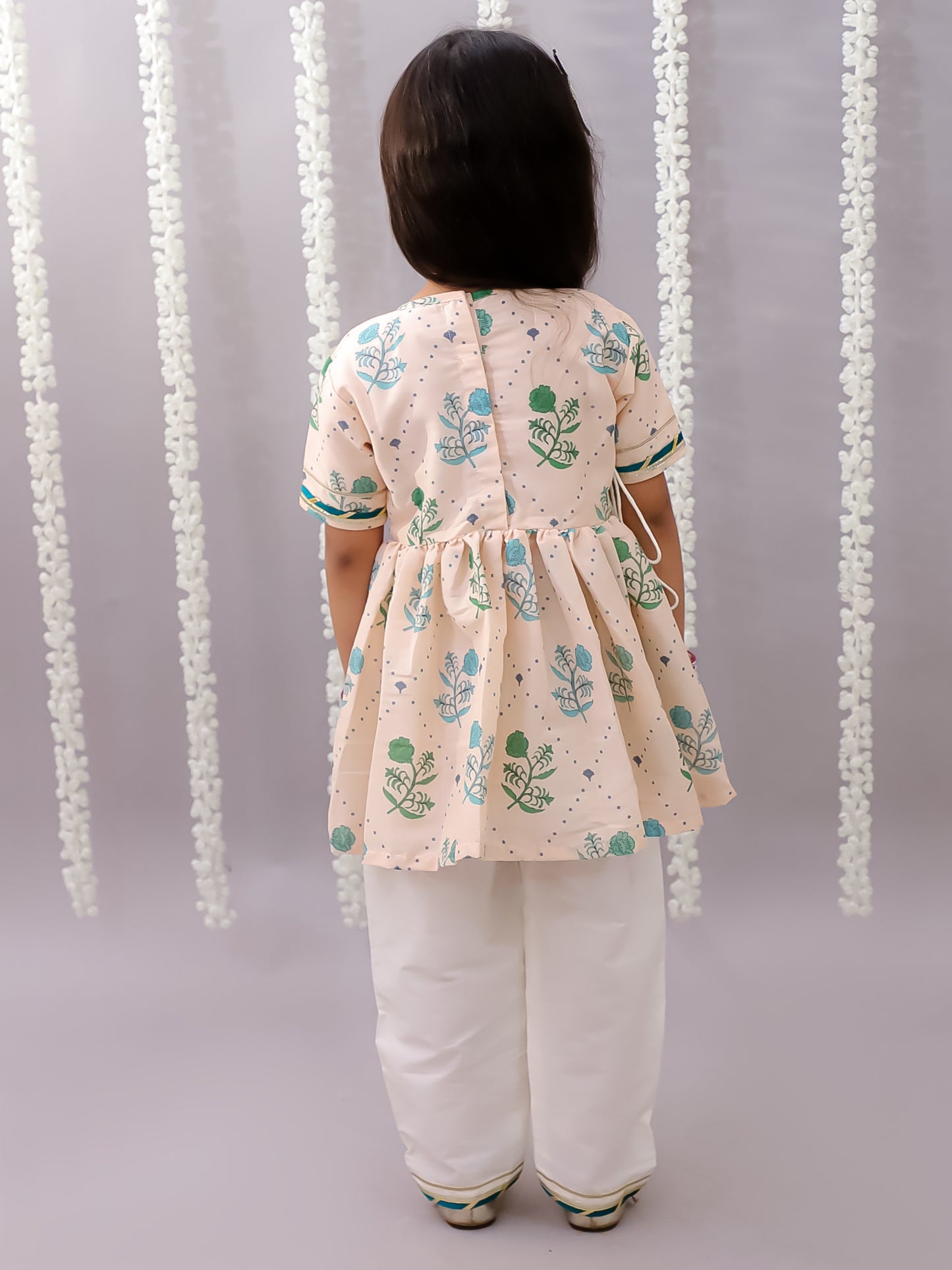 Beige floral printed anchor thread kurta set