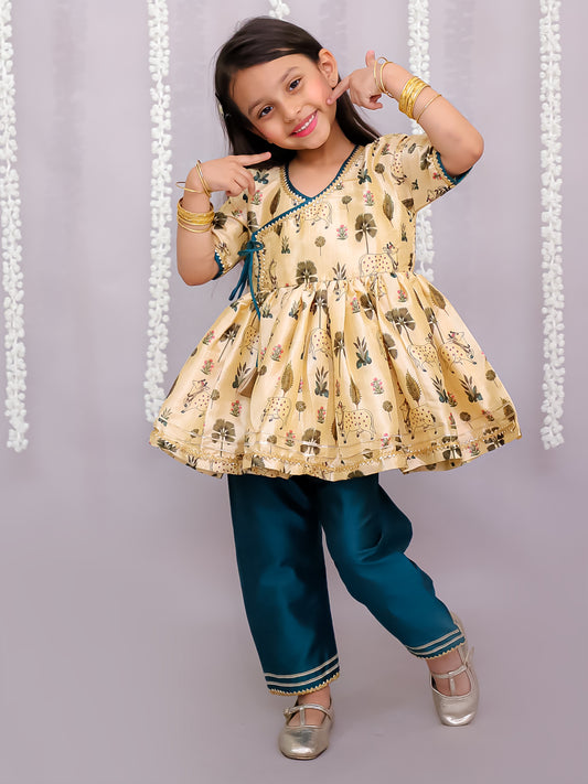 Beige Cow printed angrakha set