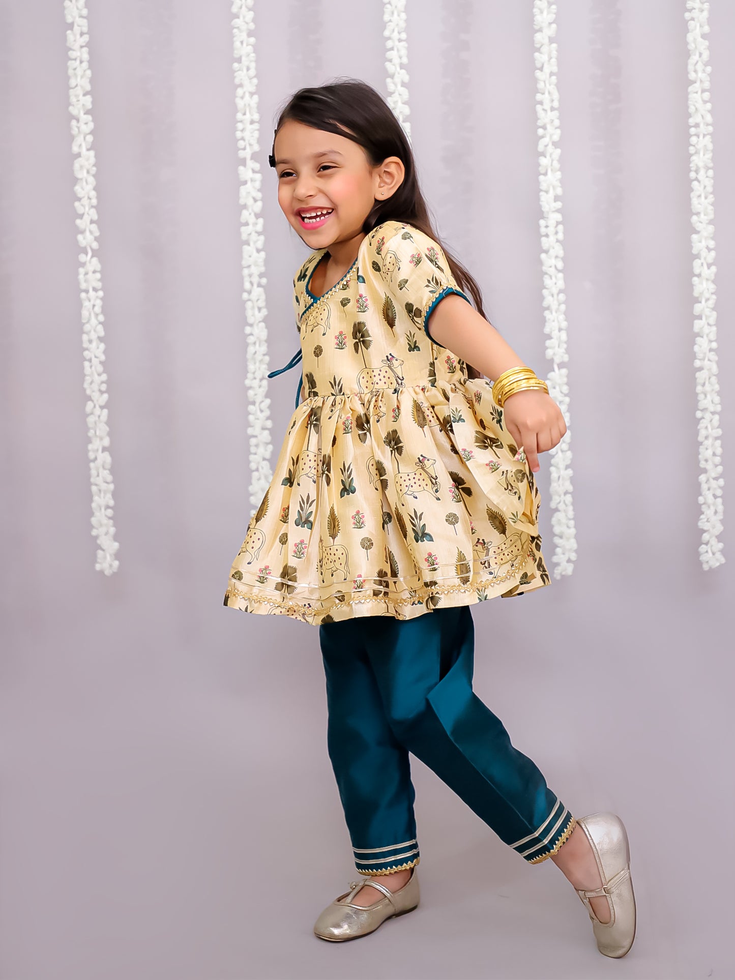 Beige Cow printed angrakha set