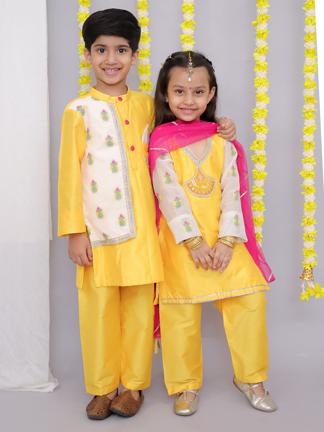 Mustard yellow emboridery kurta