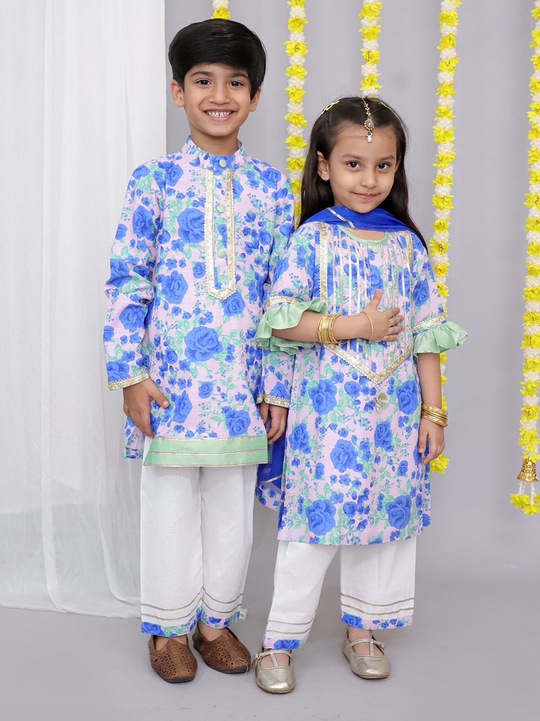 Blue rose print kurta set