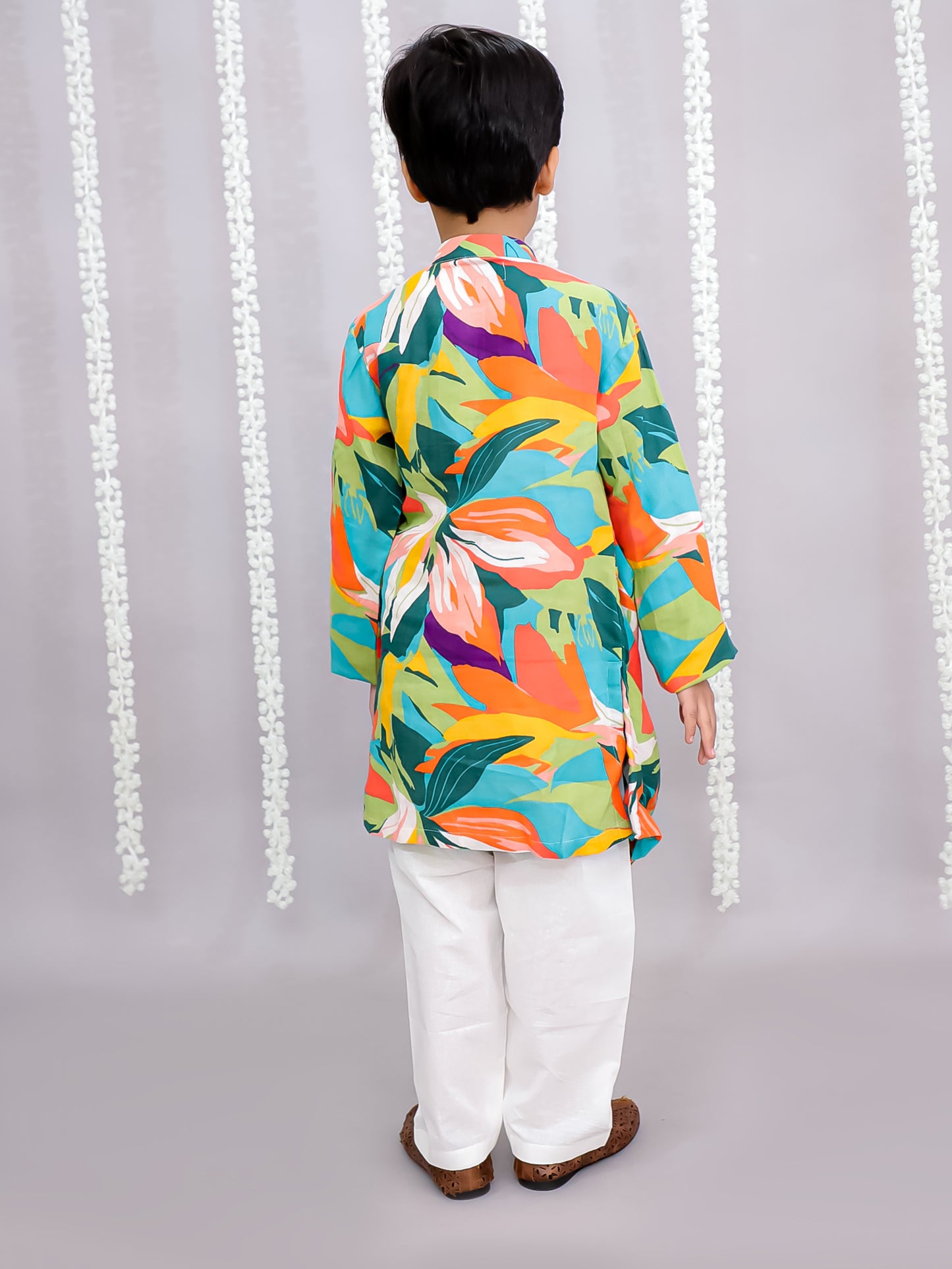 Multi colour parrot print kurta set