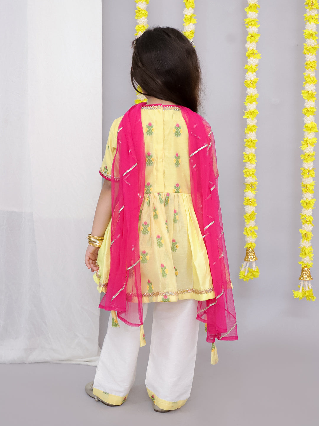 Yellow chanderi angrakha set