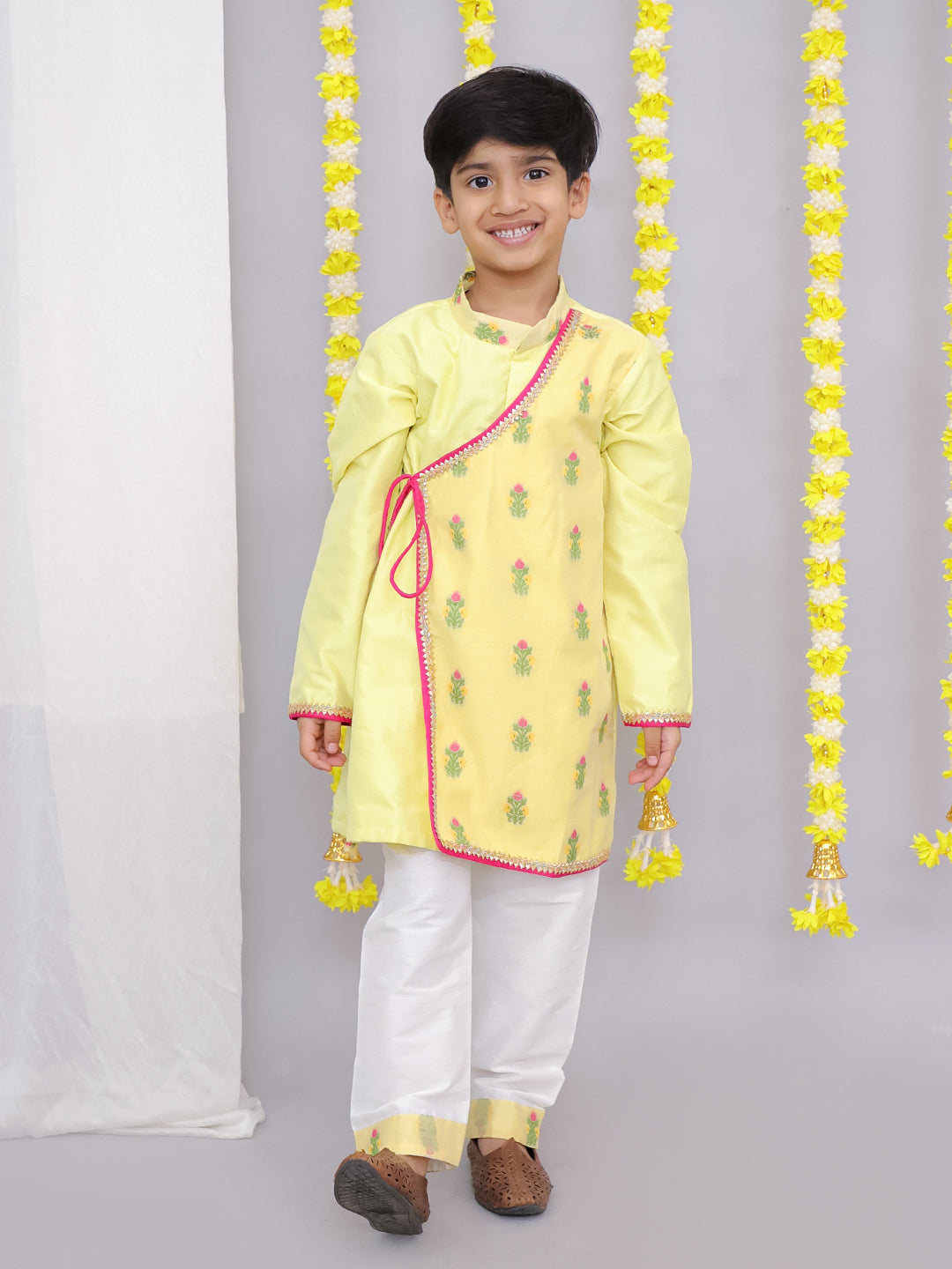 Yellow chanderi angrakha