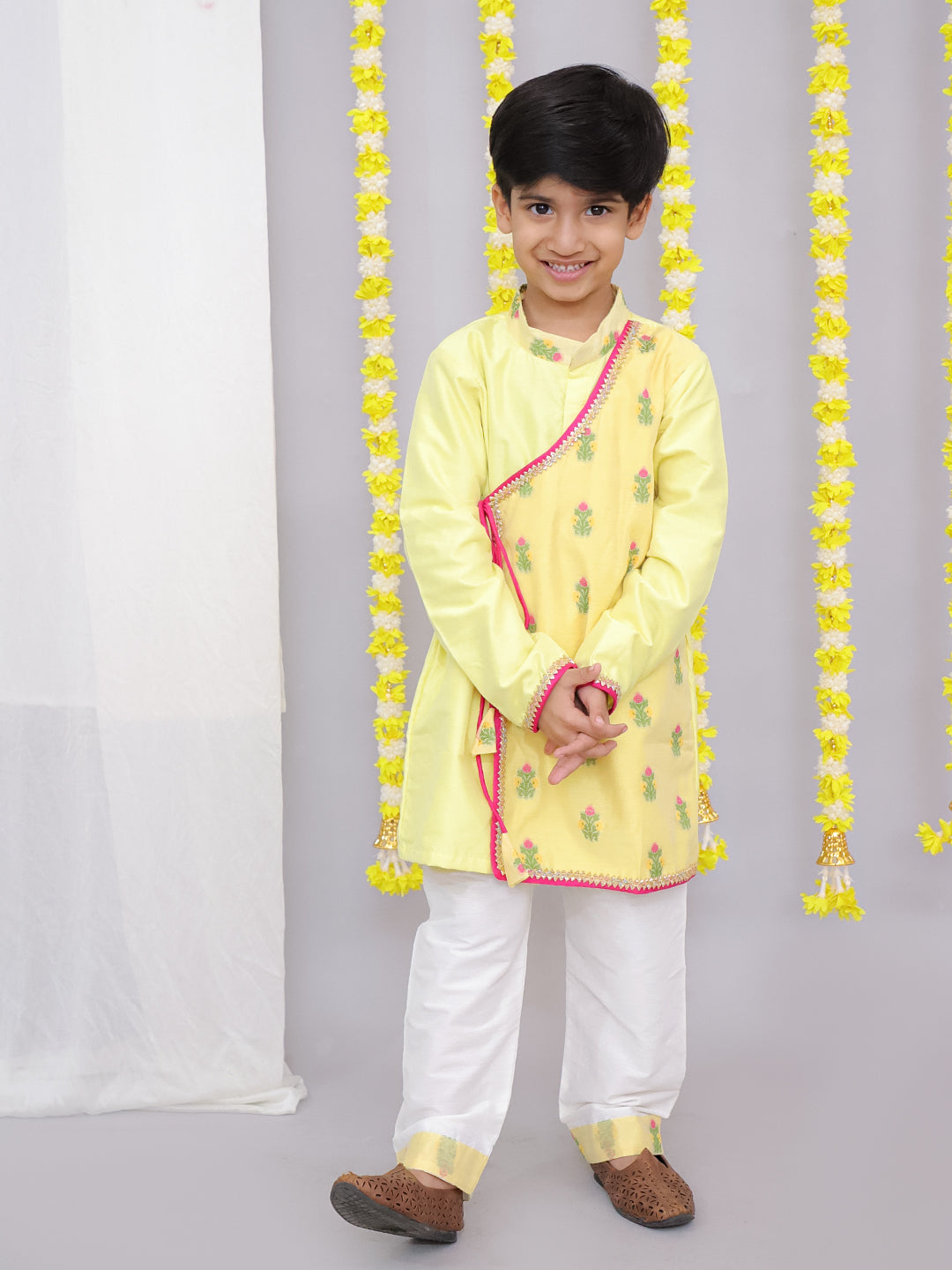 Yellow chanderi angrakha