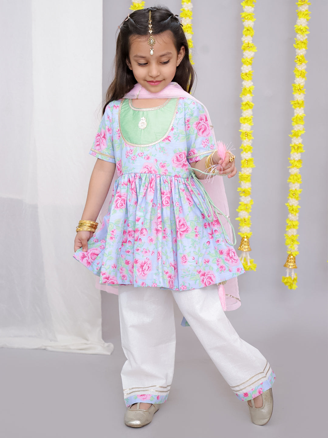 Pink rose print kurta set