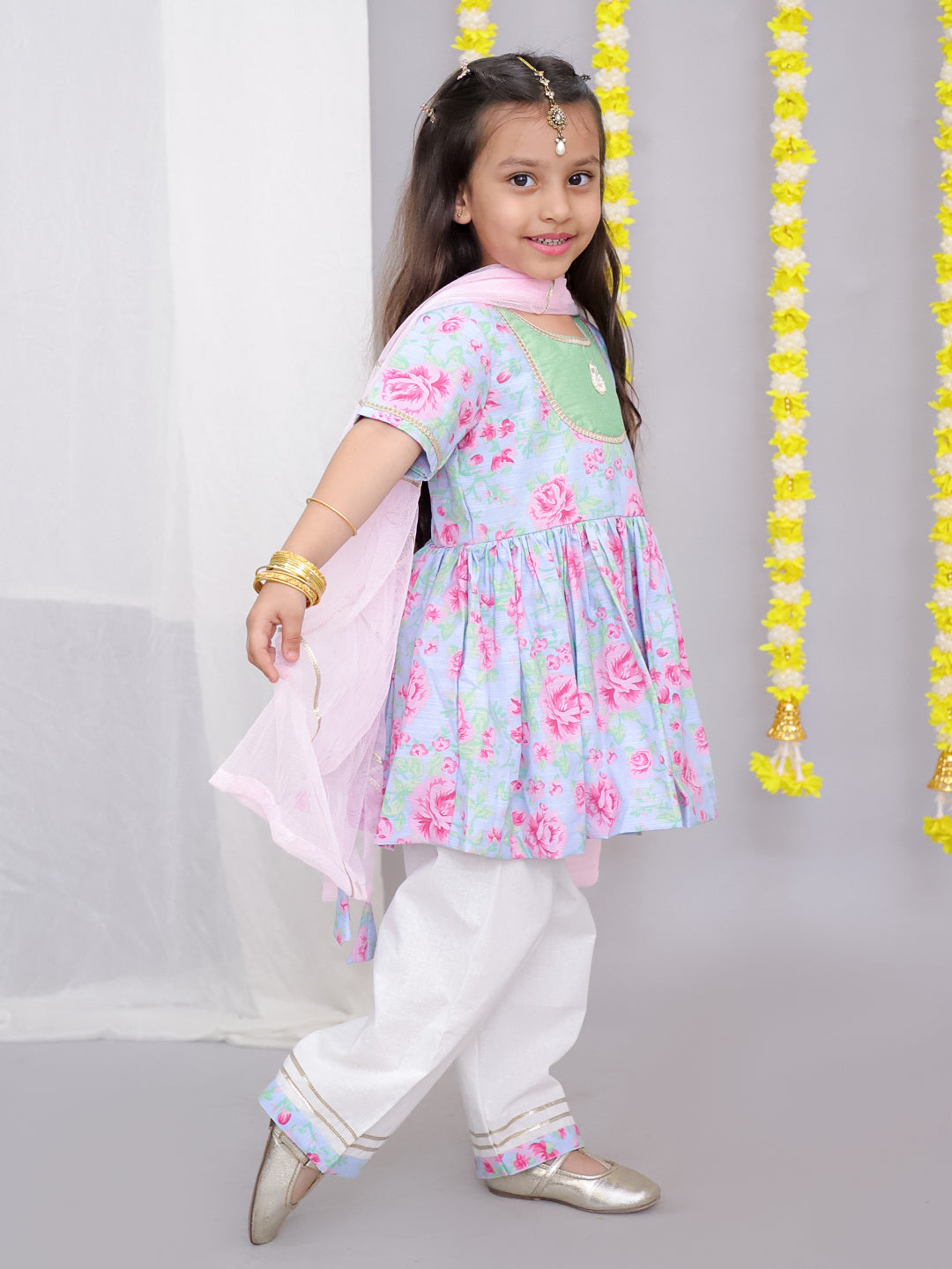 Pink rose print kurta set