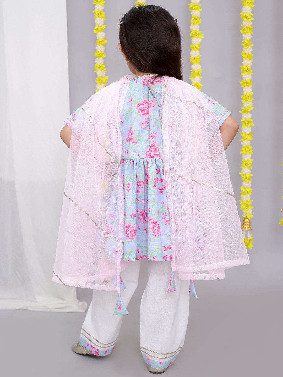Pink rose print kurta set