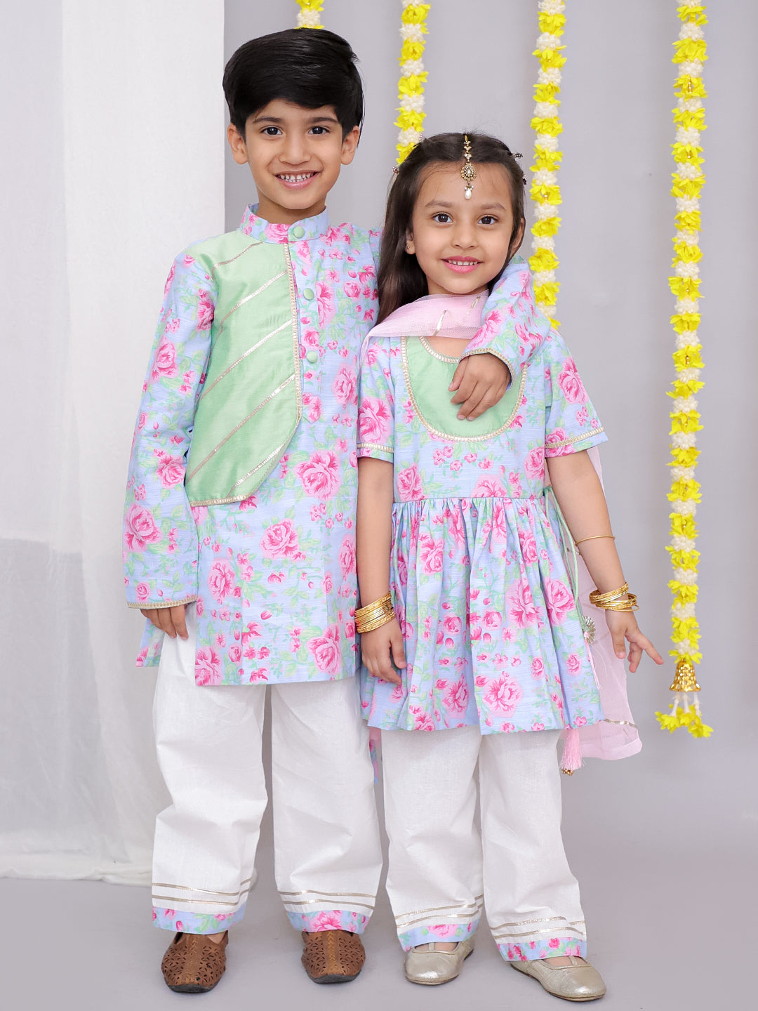 Pink rose print kurta set