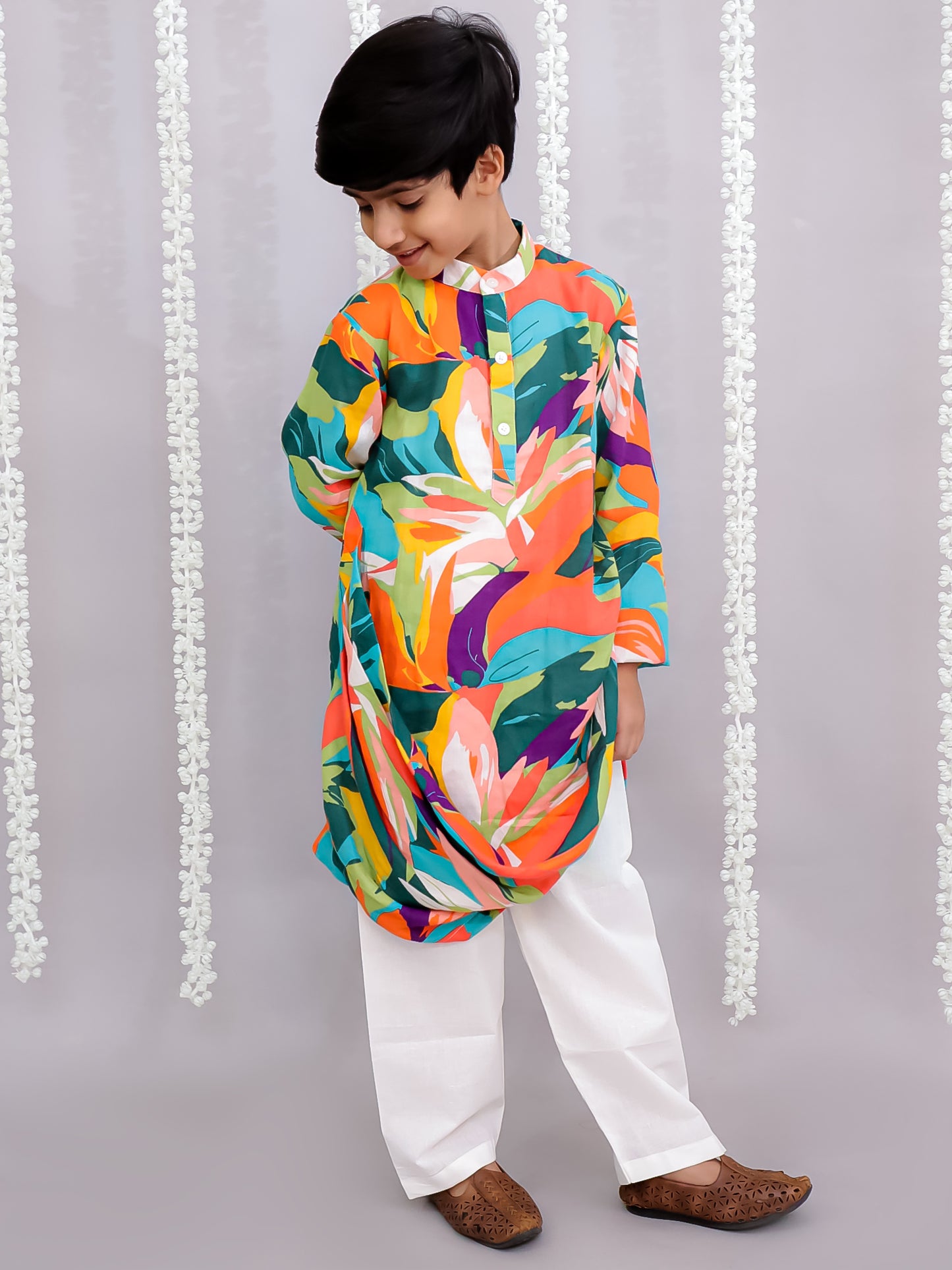 Multi colour parrot print kurta set