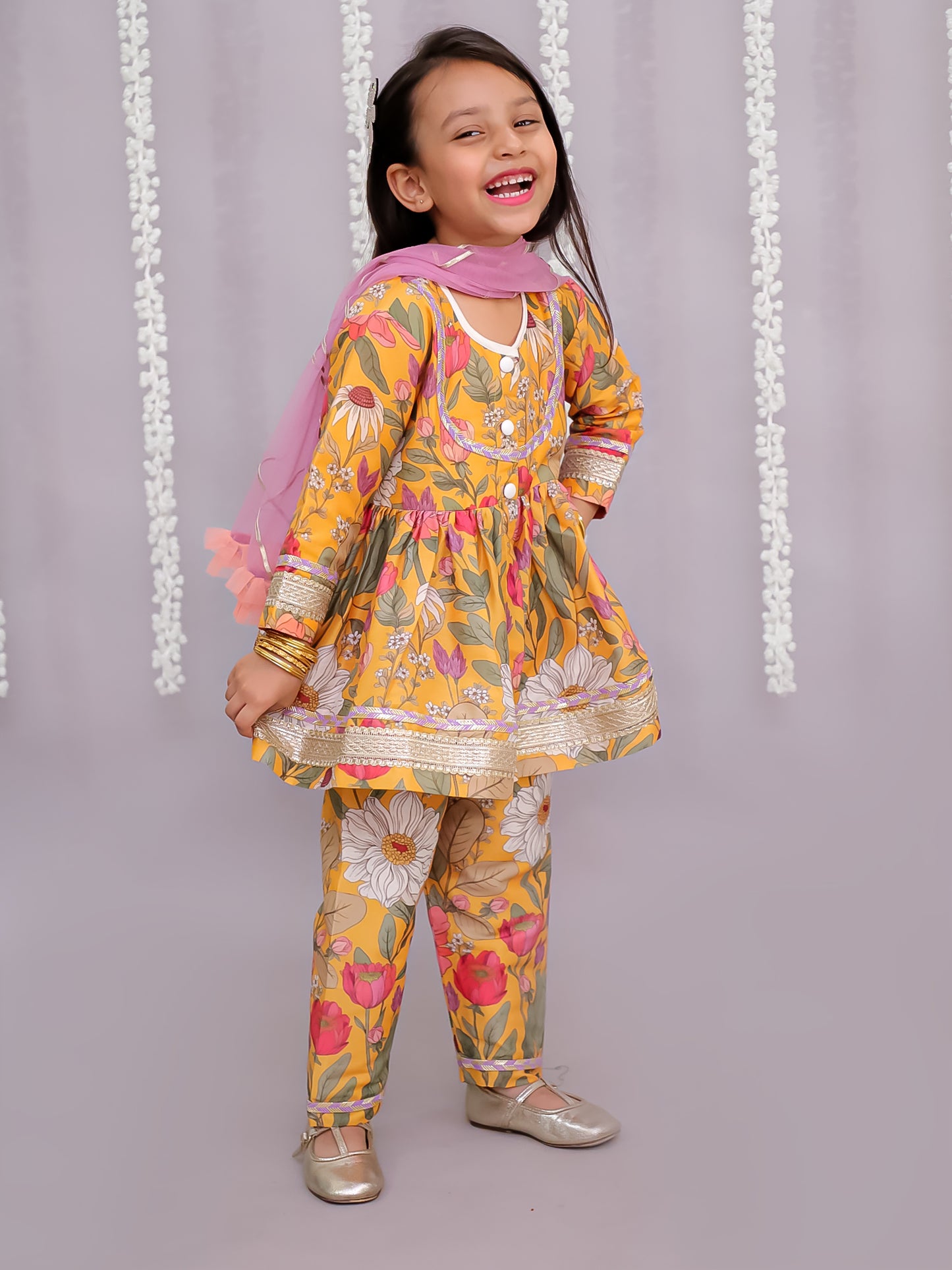 Orange flower print angrakha set