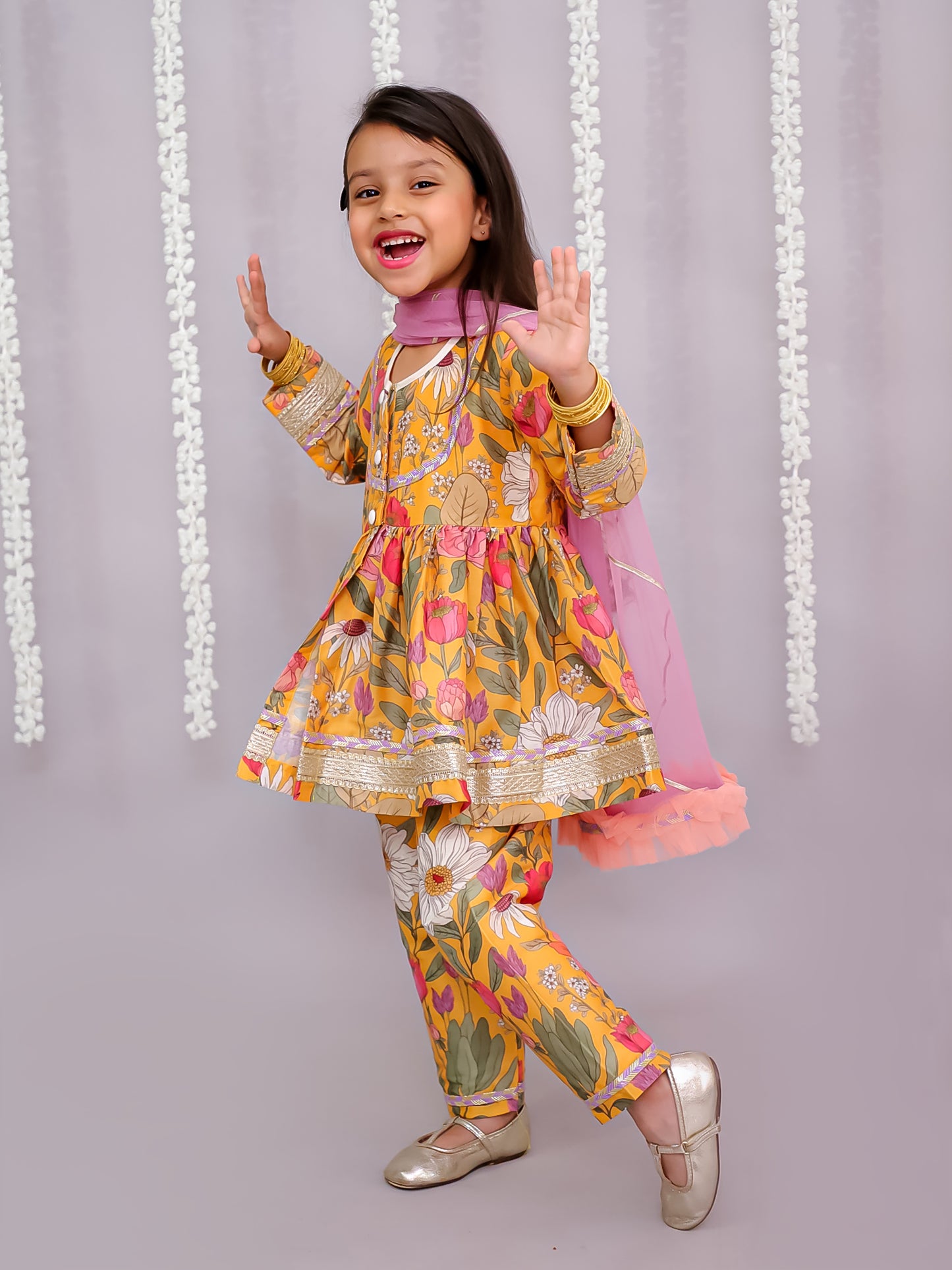 Orange flower print angrakha set