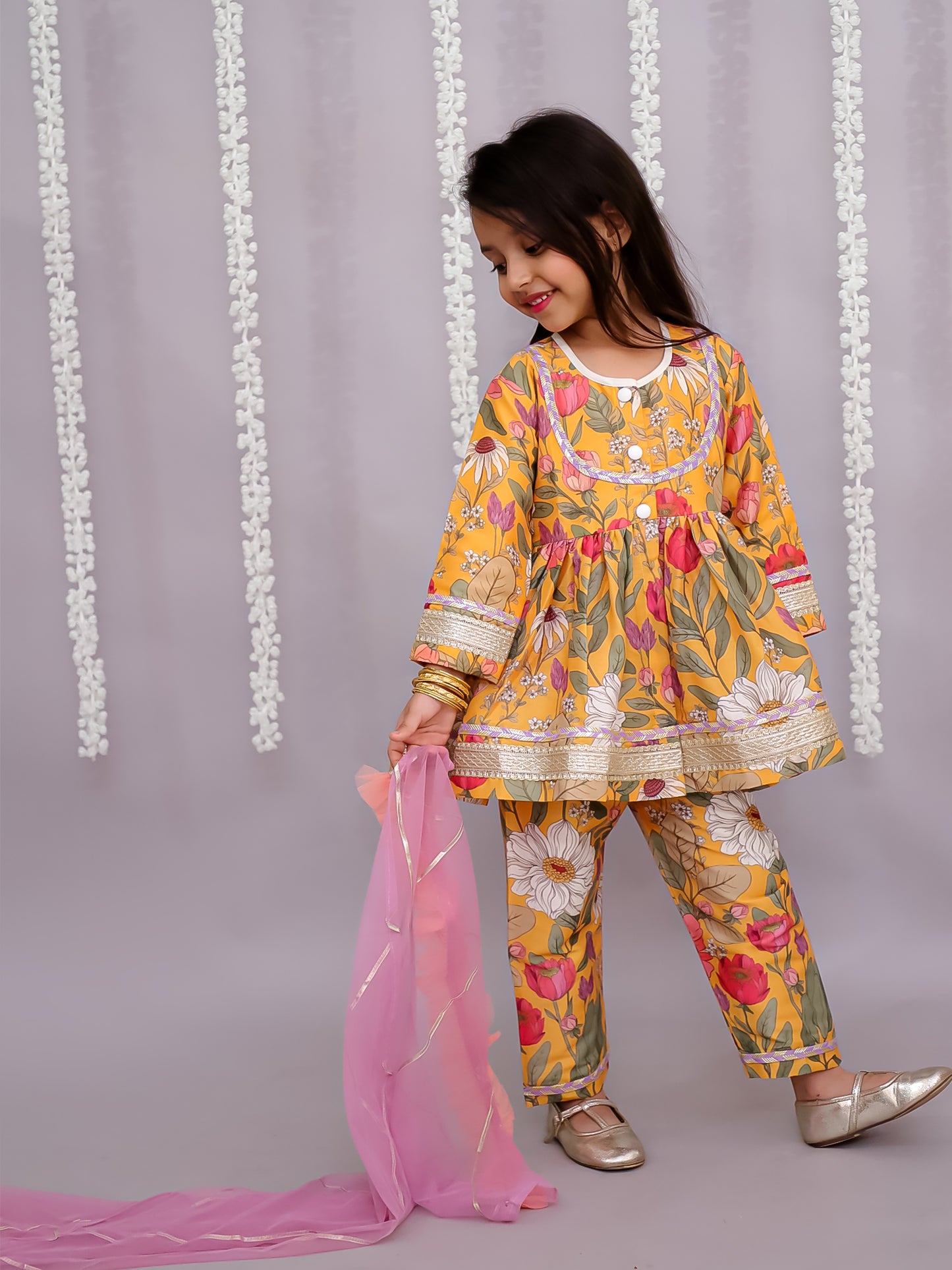 Orange flower print angrakha set