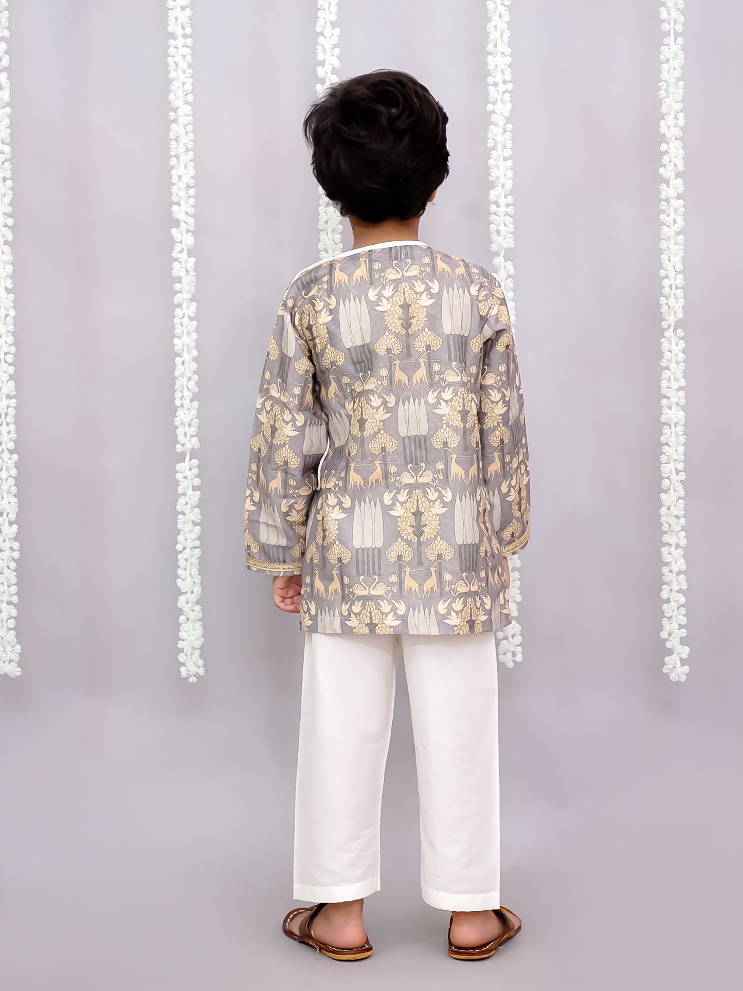 Grey print angrakha dhoti set