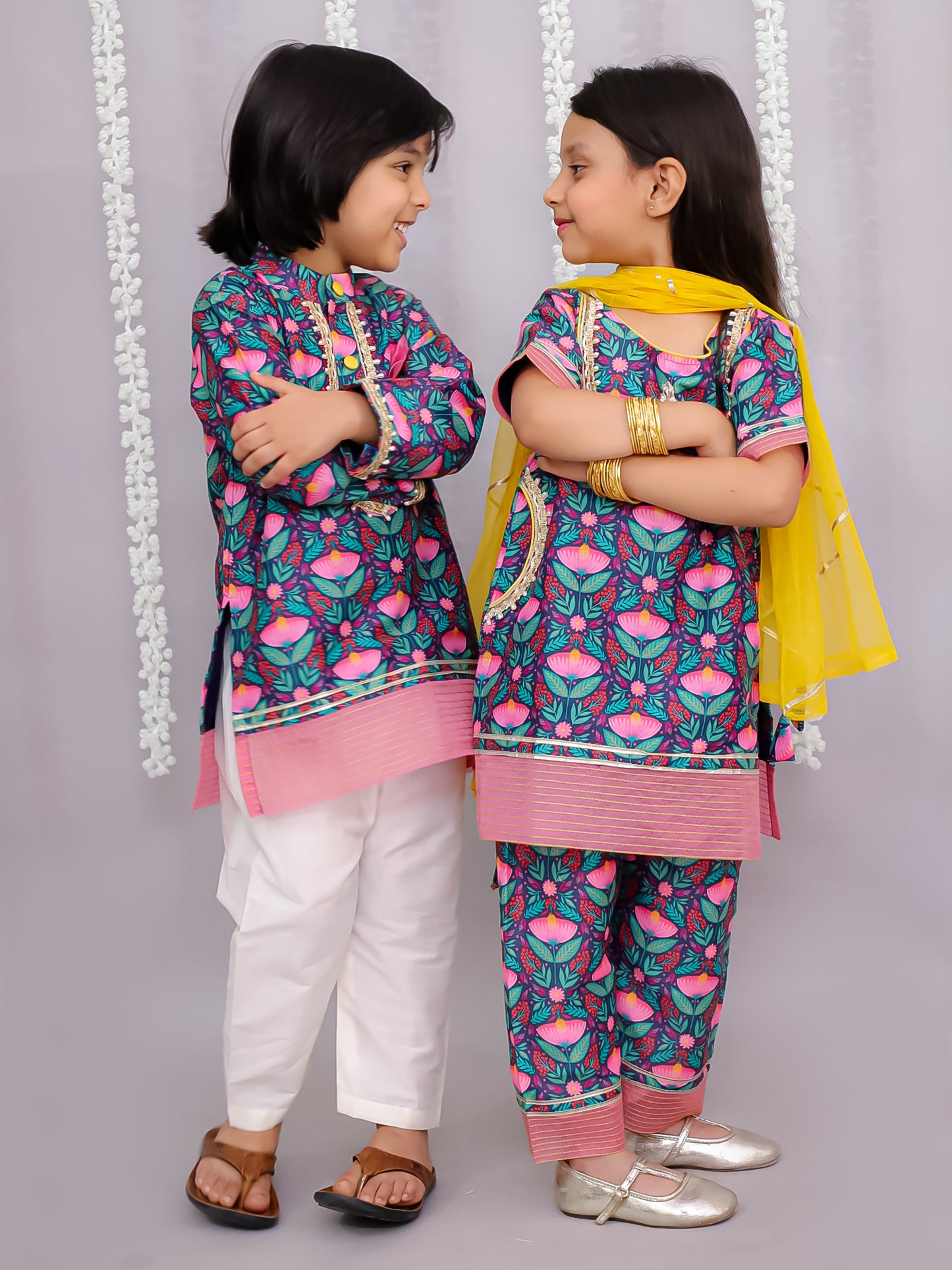 Midnight blue floral print kurta set