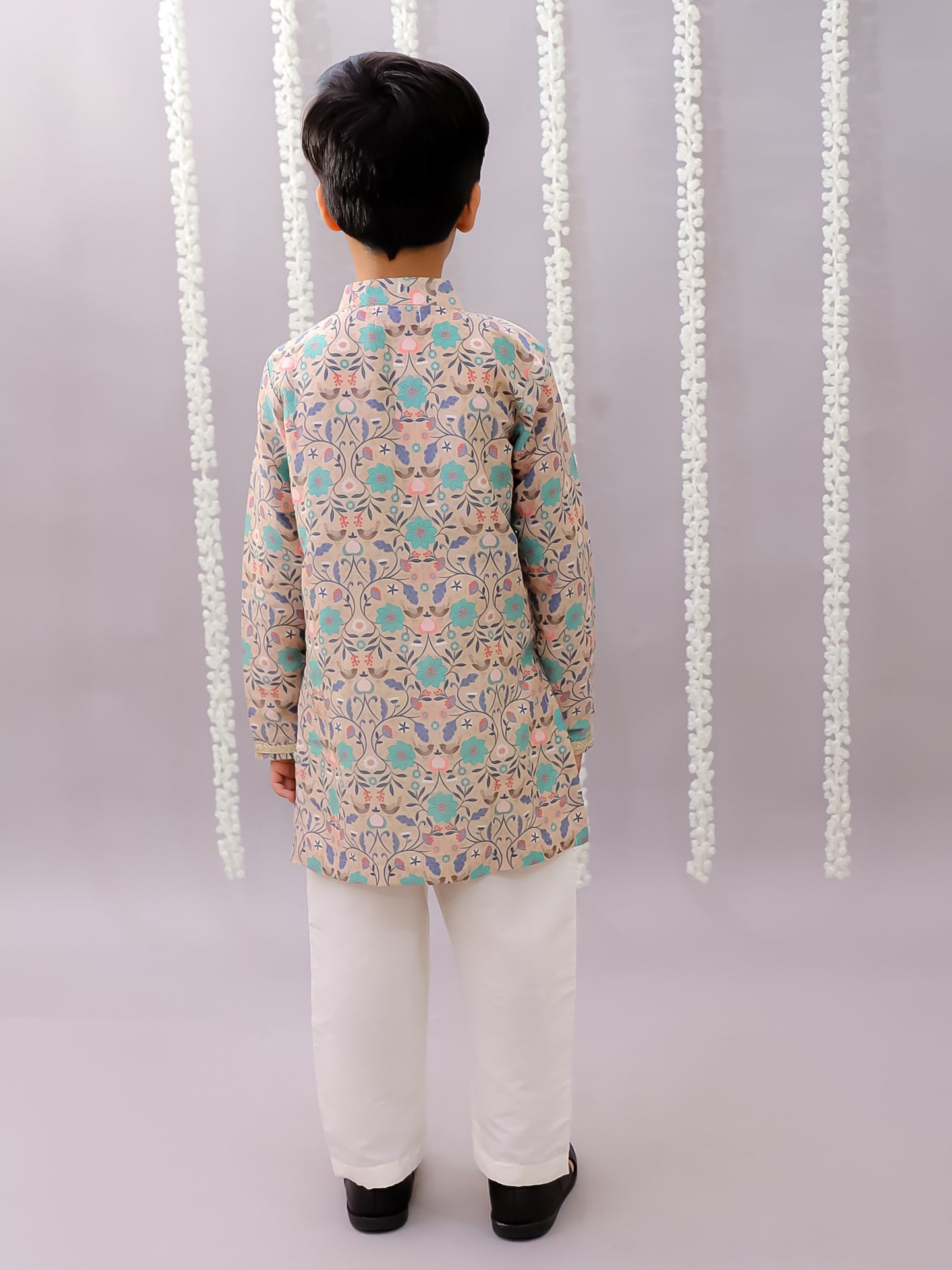 Beige Floral jaal kurta set