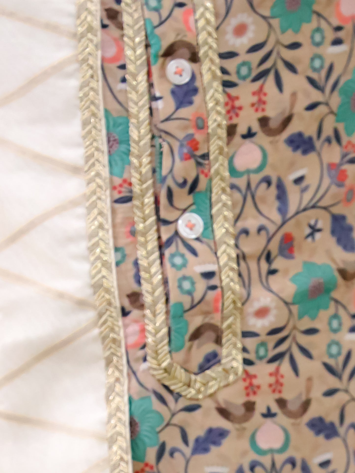 Beige Floral jaal kurta set