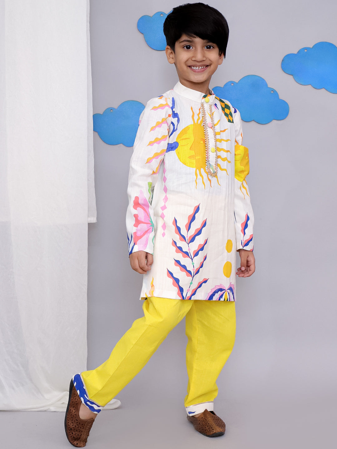 Yellow sun print kurta set