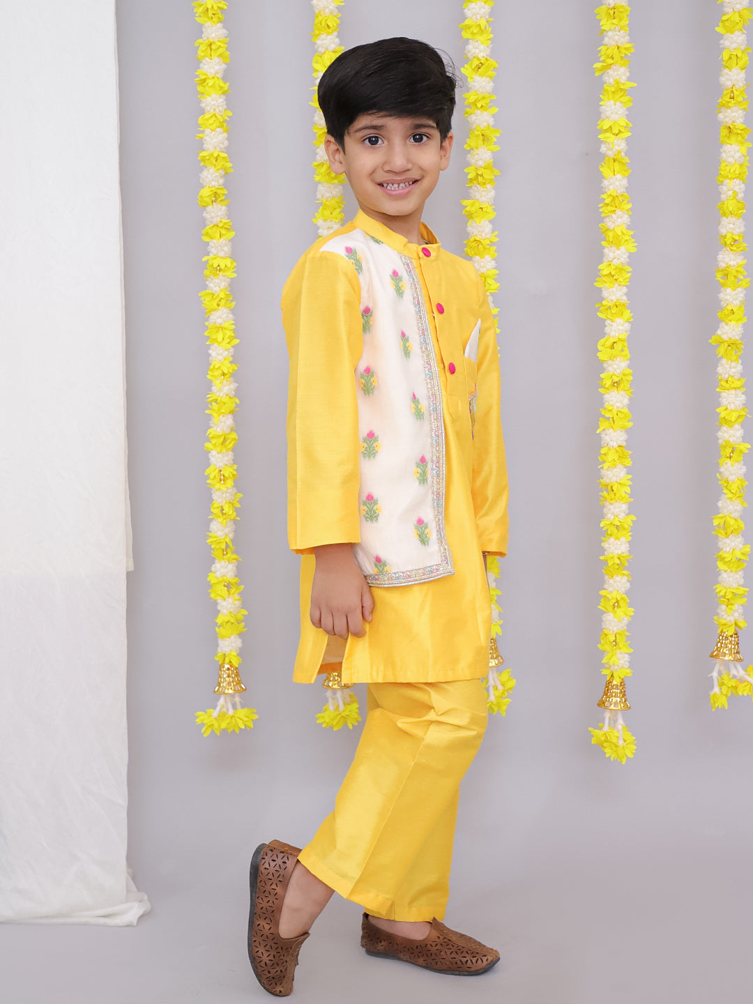 Mustard yellow emboridery kurta