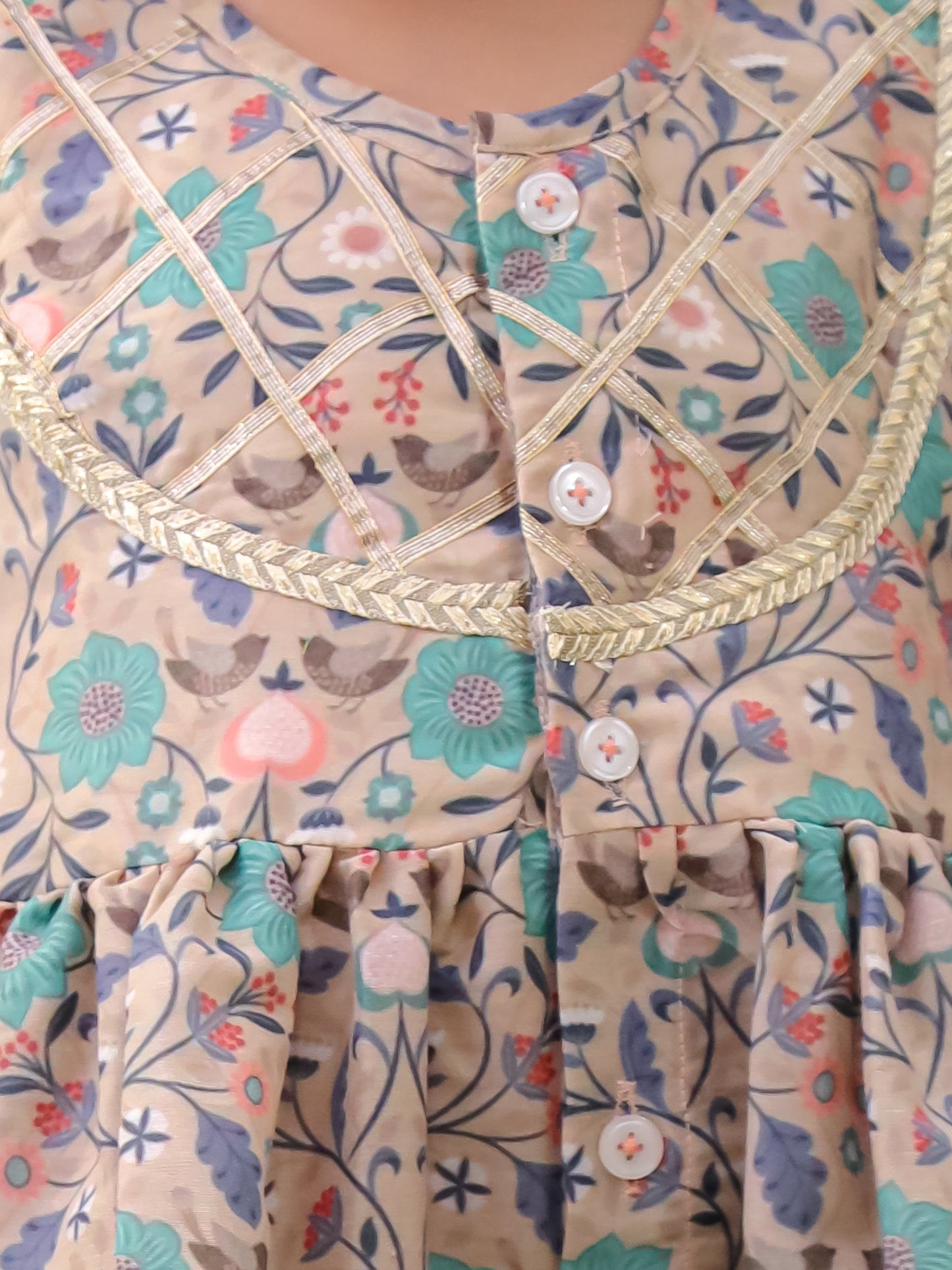 Beige floral jaal print kurta set