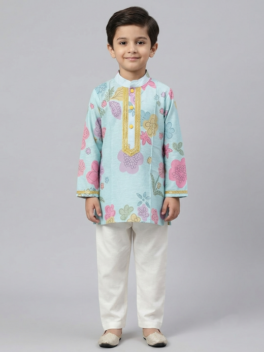 Blue flower print kurta set