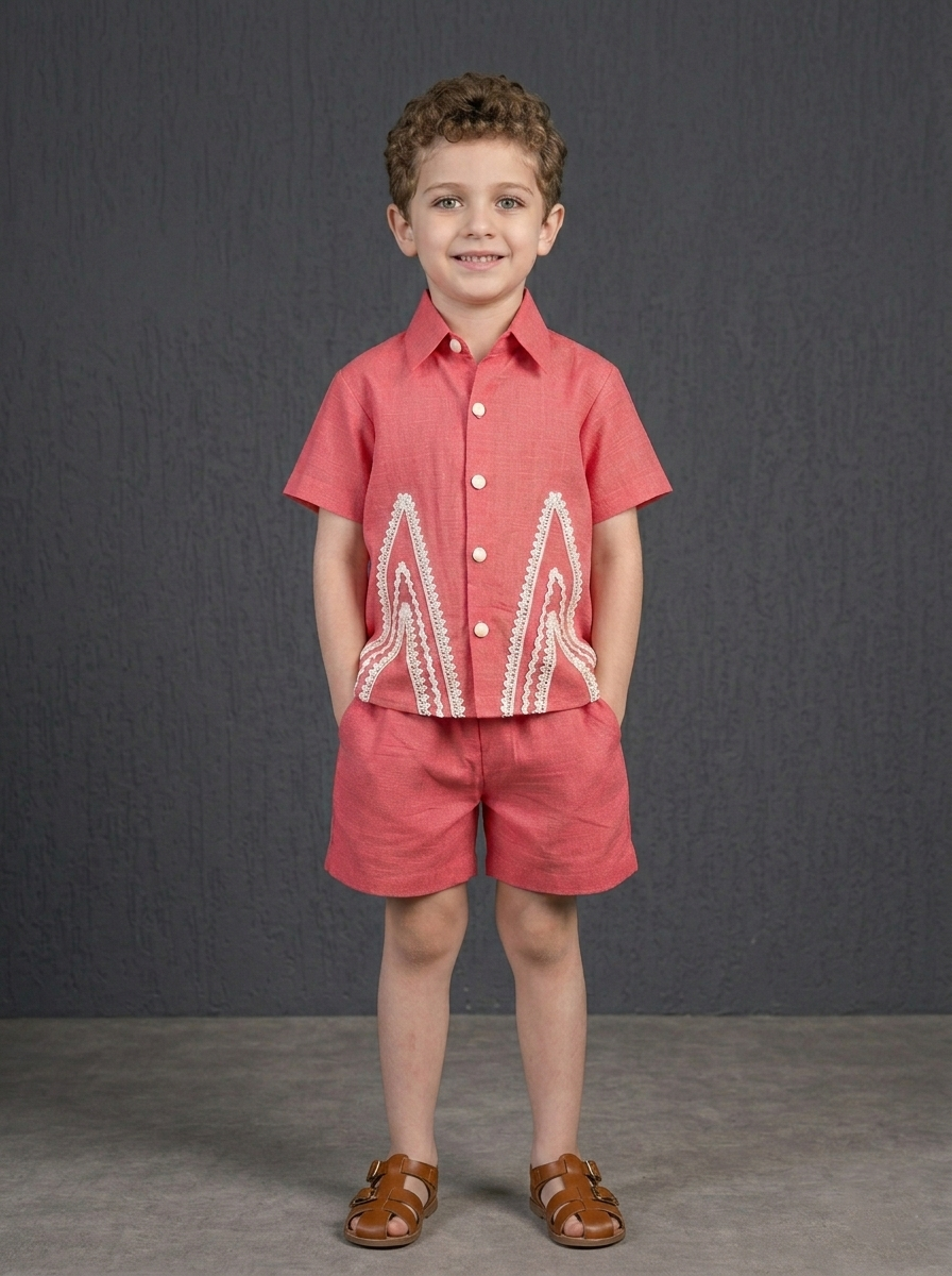 Deep pink summer shirt shorts