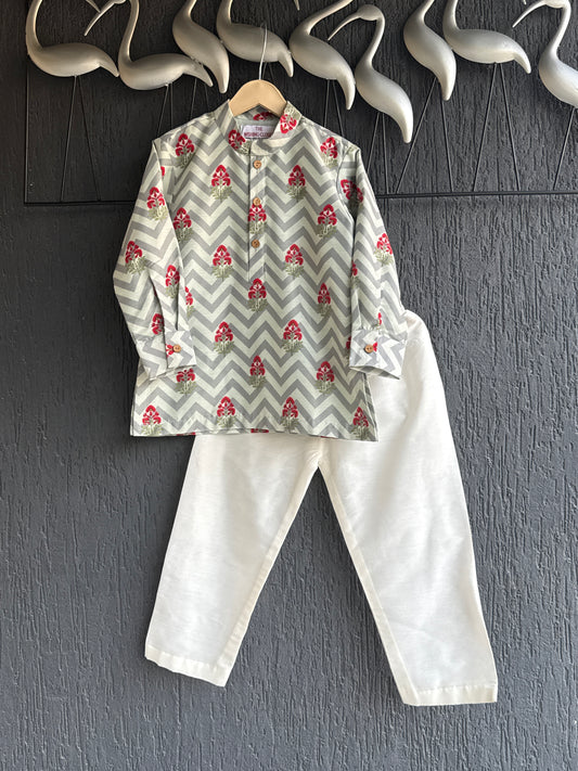 Grey floral print short kurta set