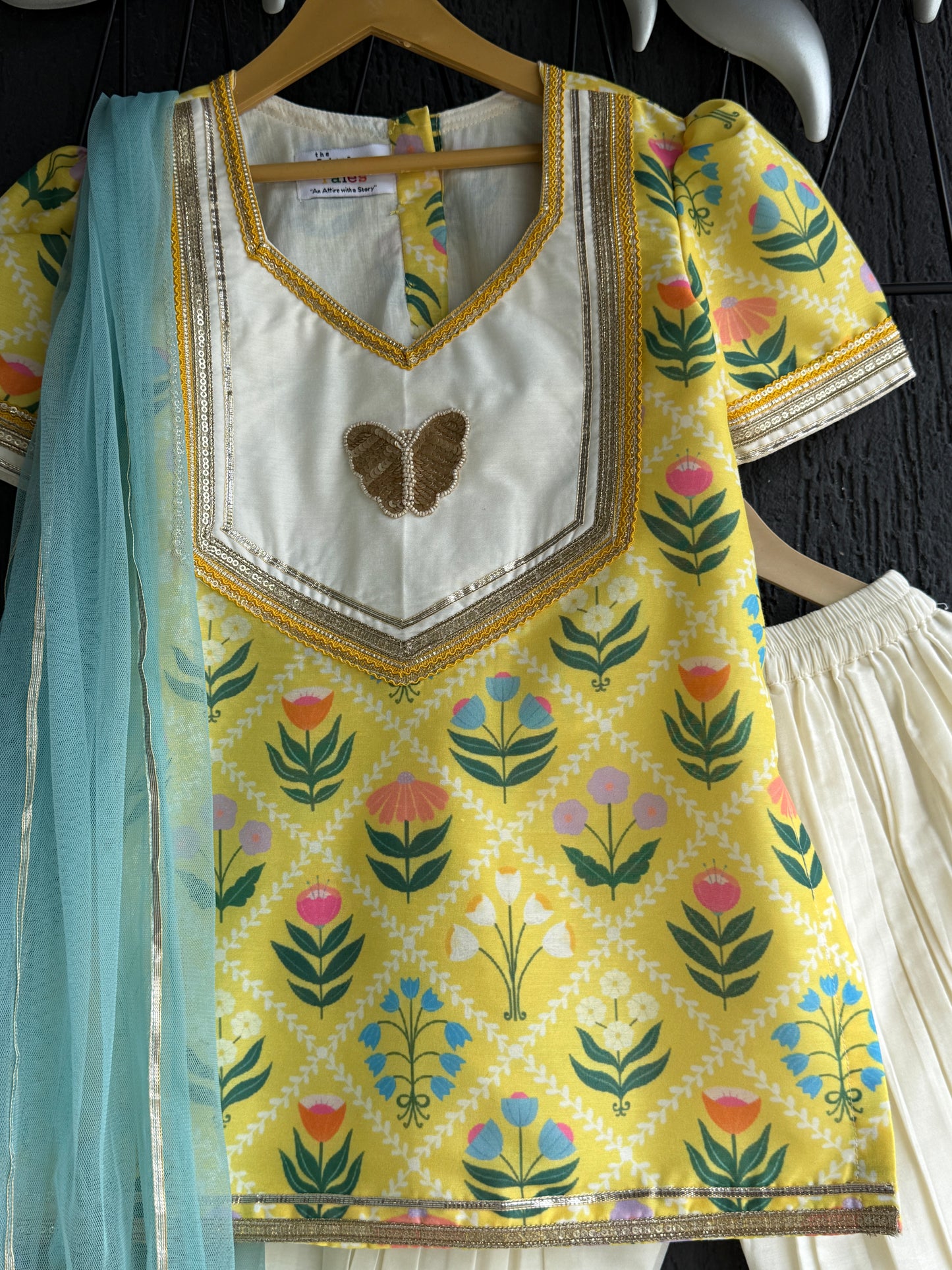 Yellow multi flower print kurta set with salwar