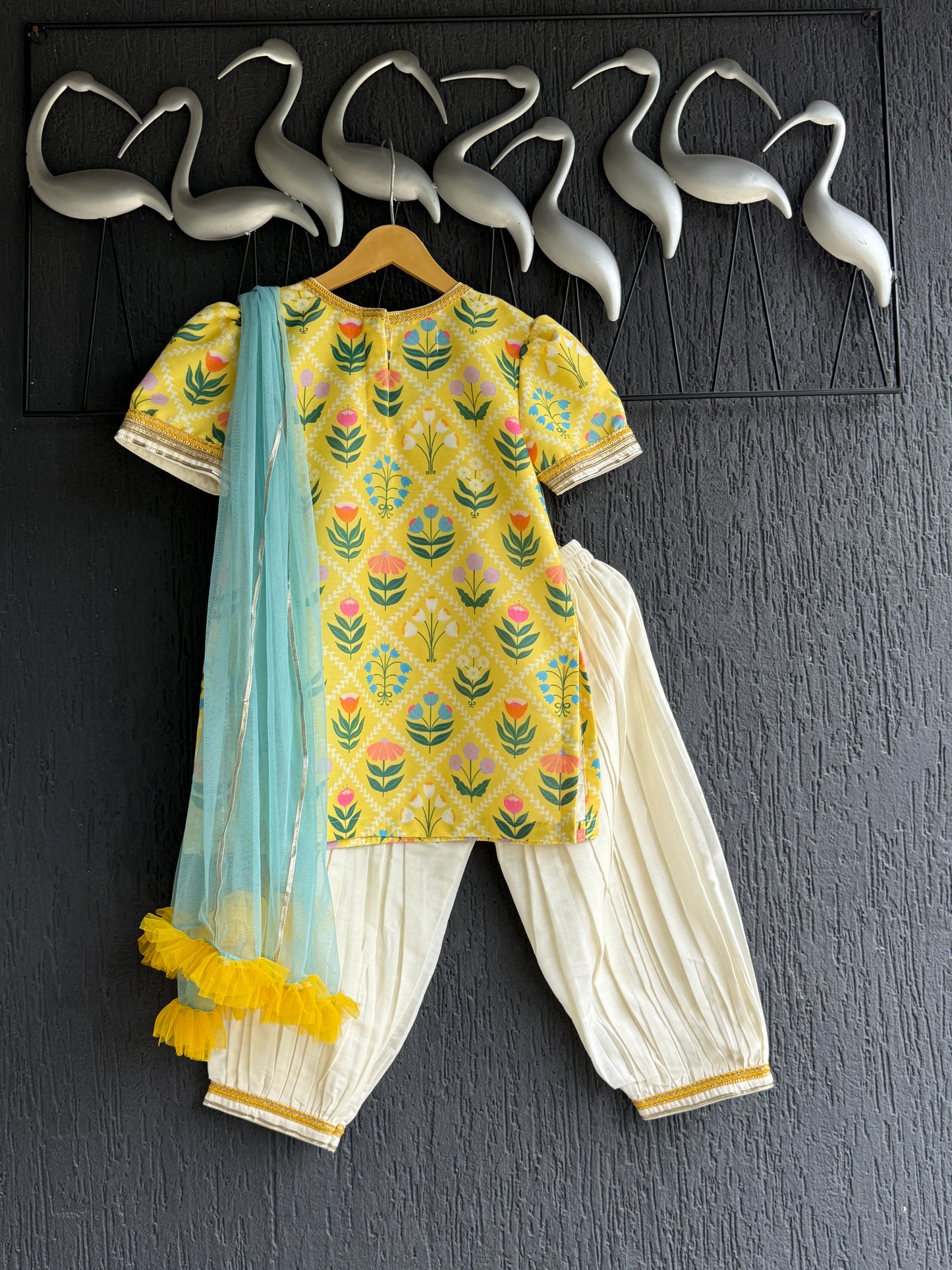 Yellow multi flower print kurta set with salwar