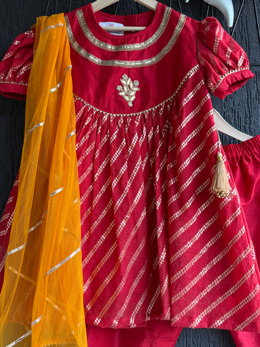 Red Chanderi A- line Kurta set