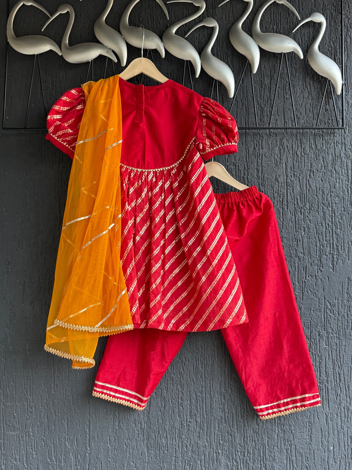 Red Chanderi A- line Kurta set