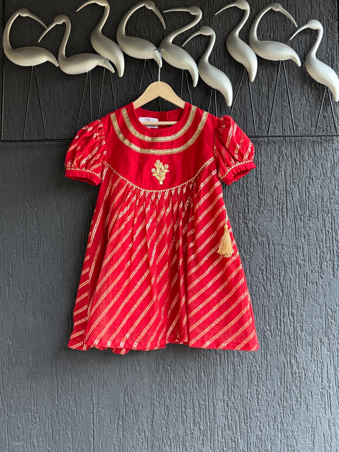 Red Chanderi A- line Dress