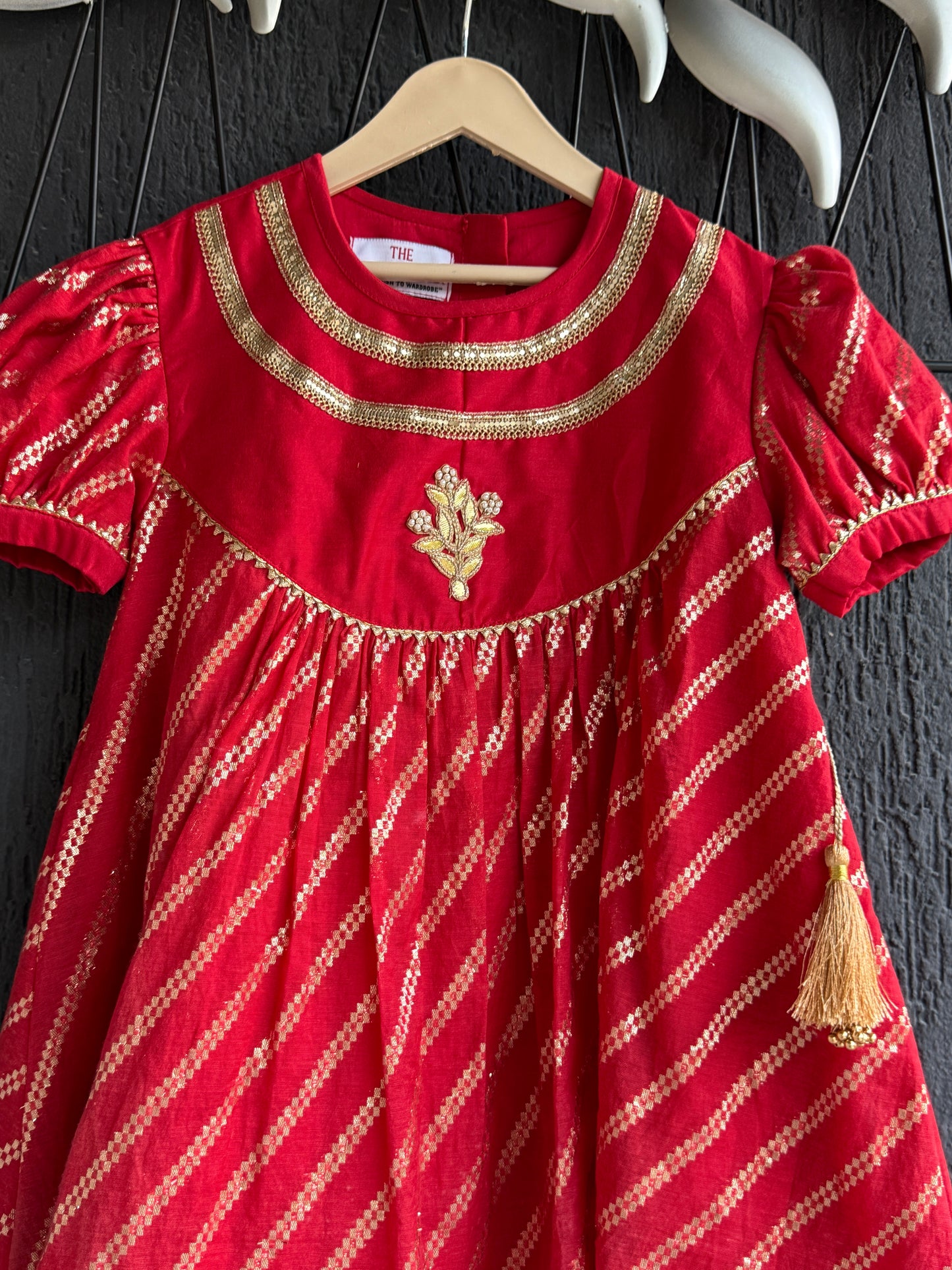 Red Chanderi A- line Dress