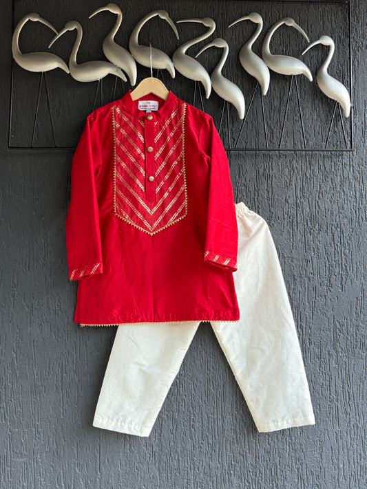 Red Chanderi boys kurta set