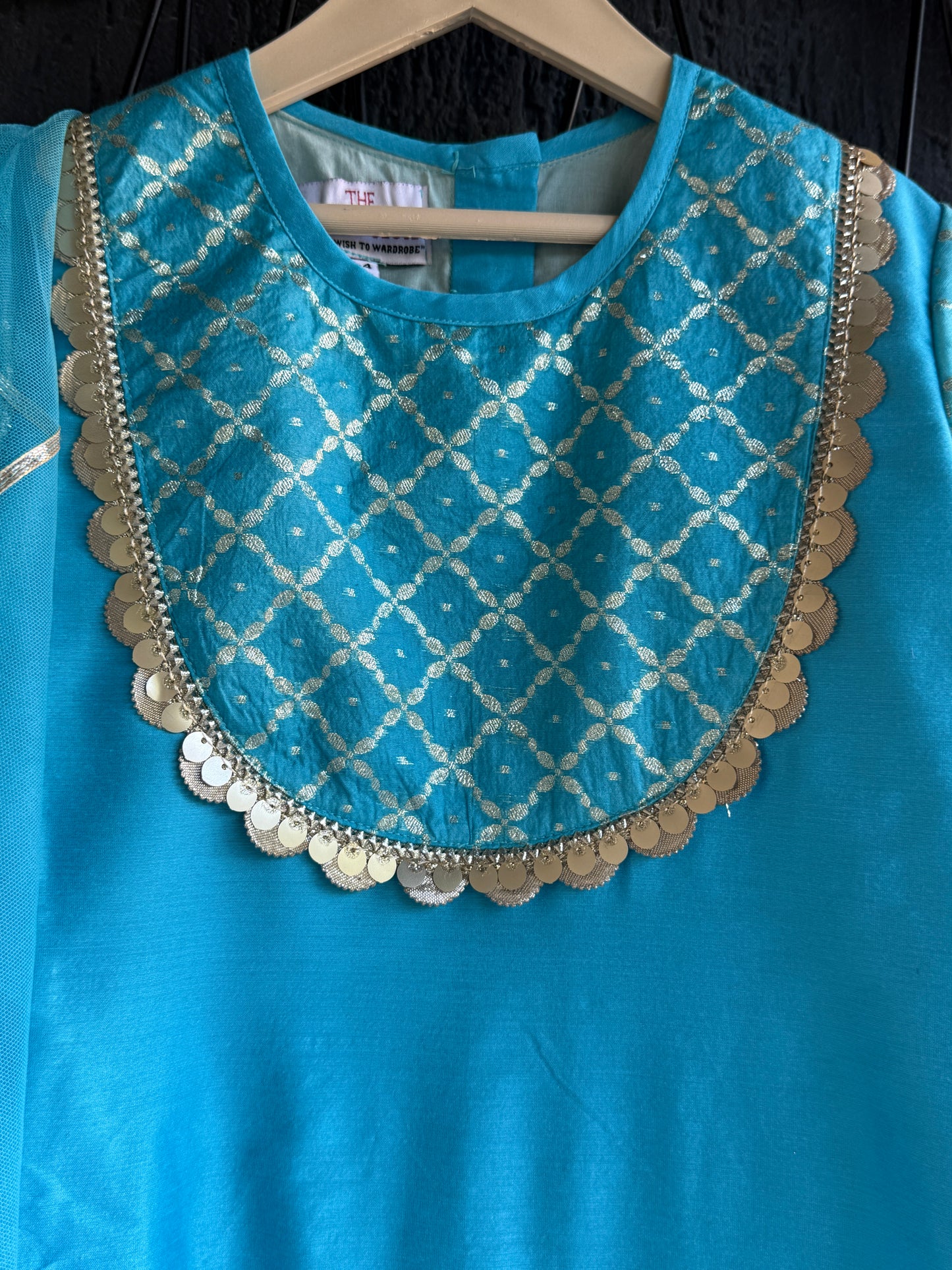 Aqua Blue Kurta Set For Girls