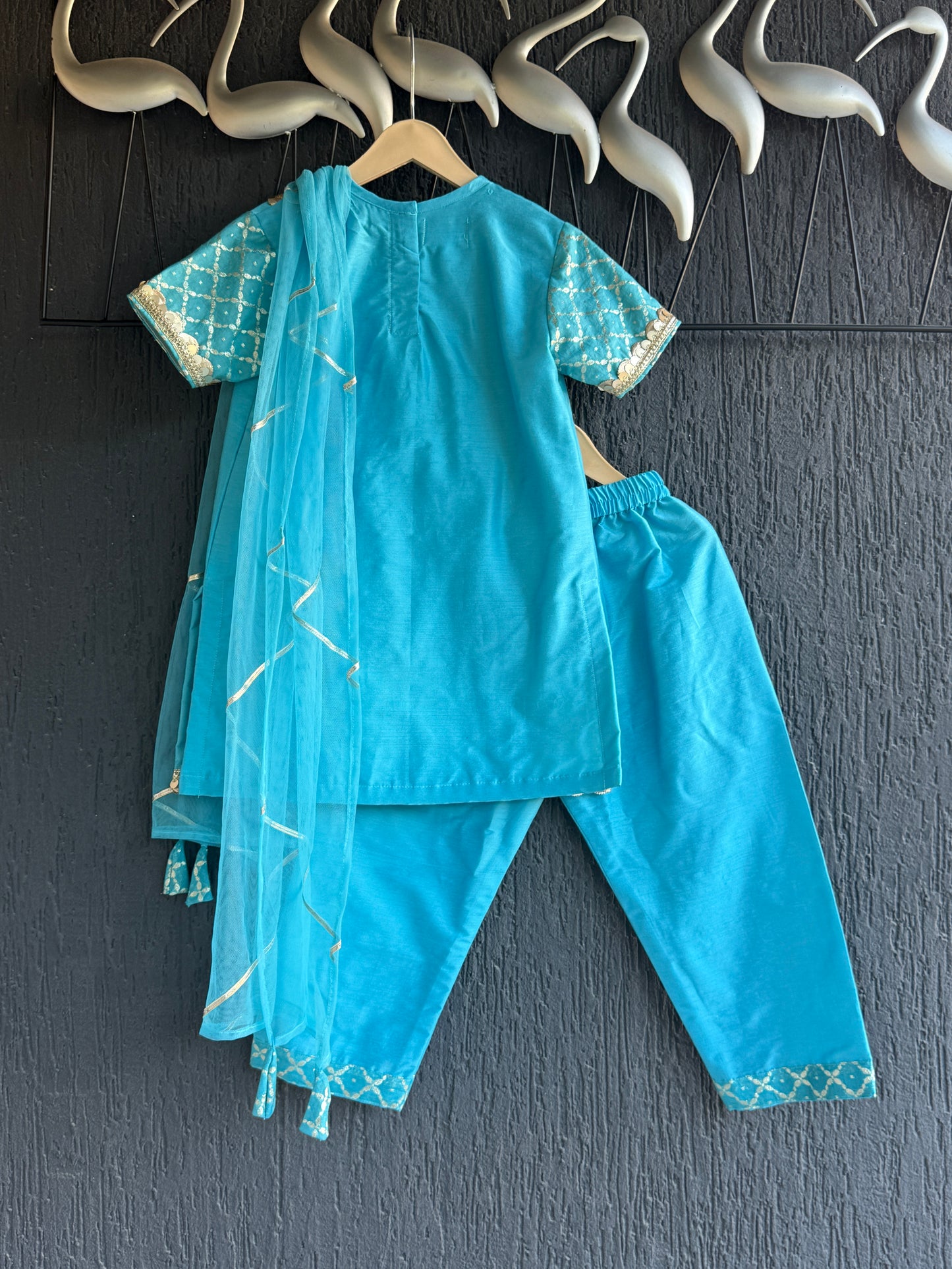 Aqua Blue Kurta Set For Girls