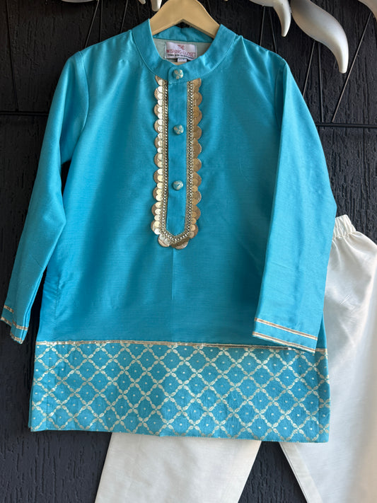 Aqua Blue Kurta Set For Boys