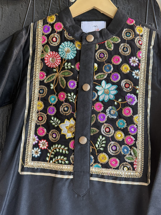 Black Embroidered Kurta Set for boys