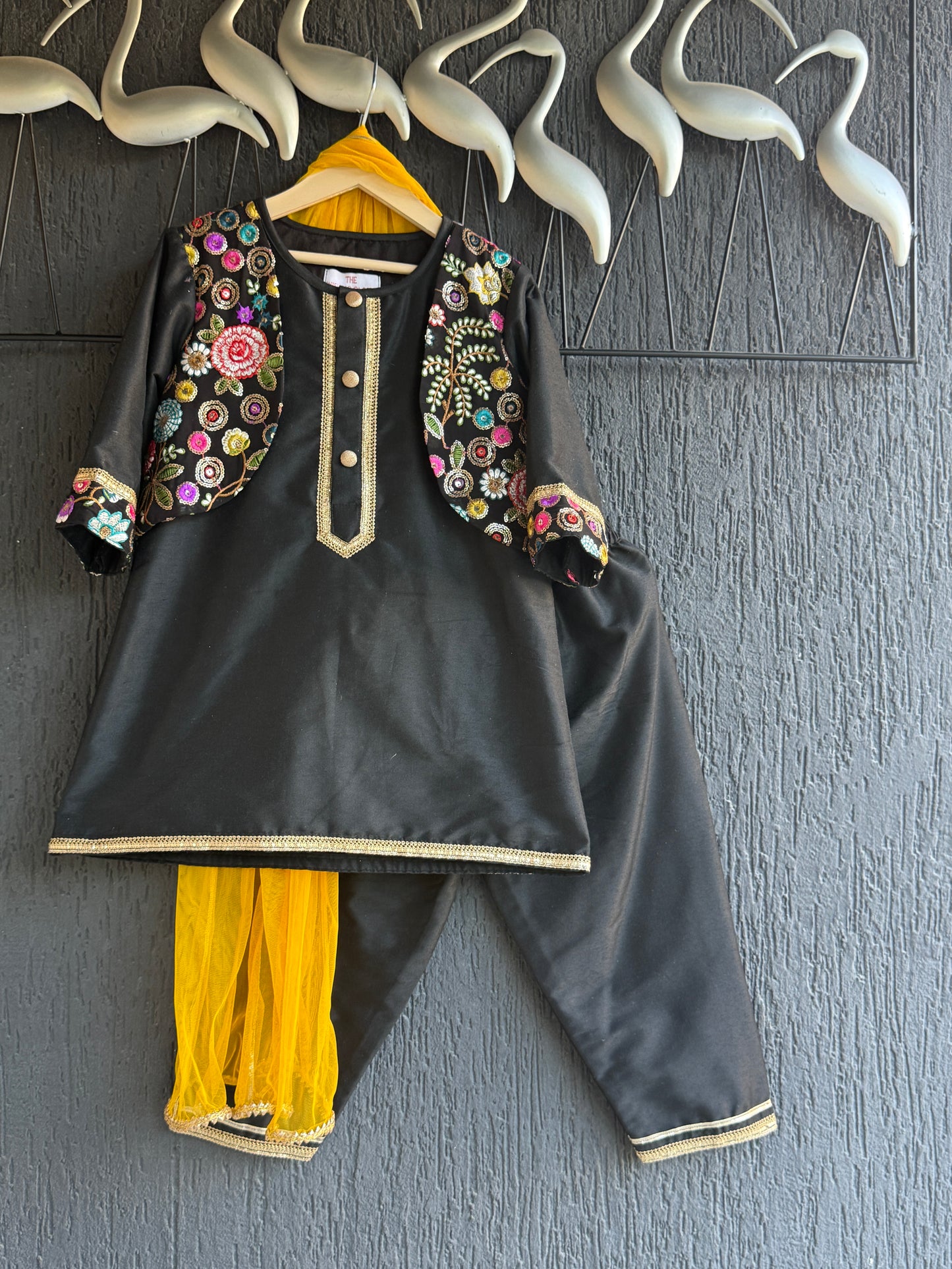 Black Embroidered Kurta Set with Dupatta