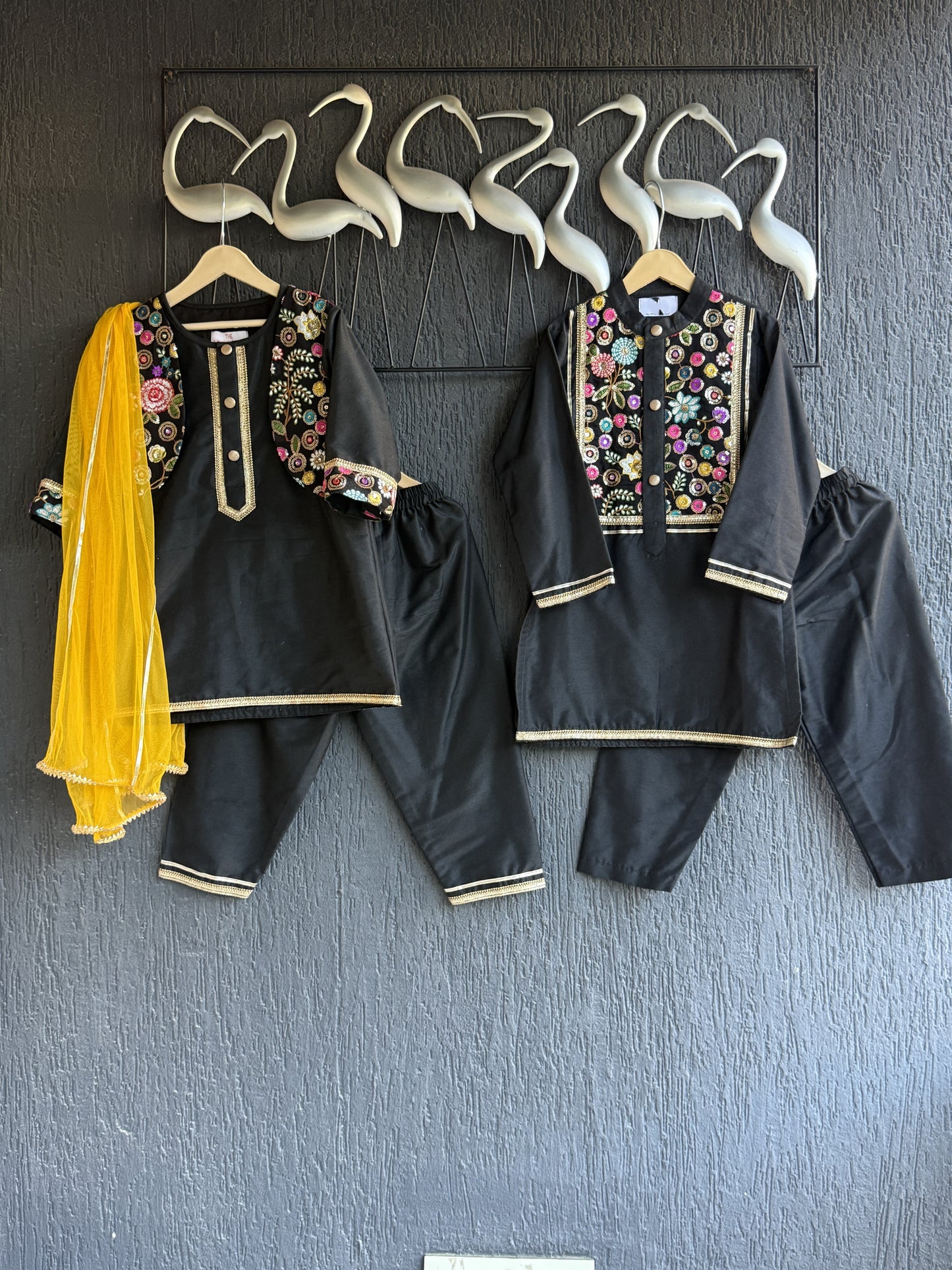 Black Embroidered Kurta Set for boys