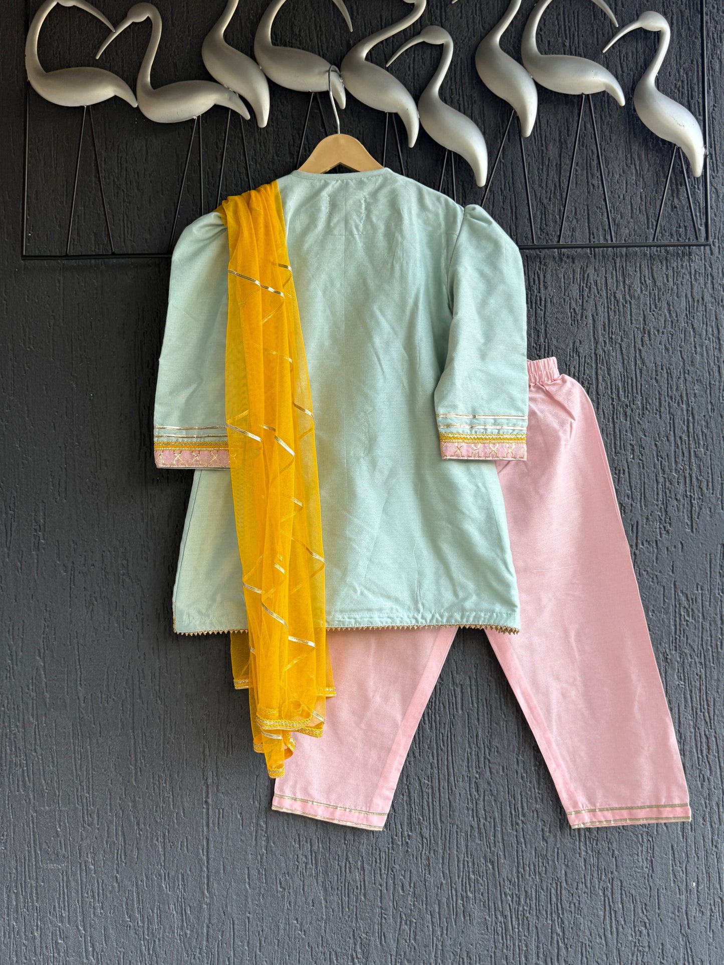 Powder Blue & Pink Kurta Set with Dupatta