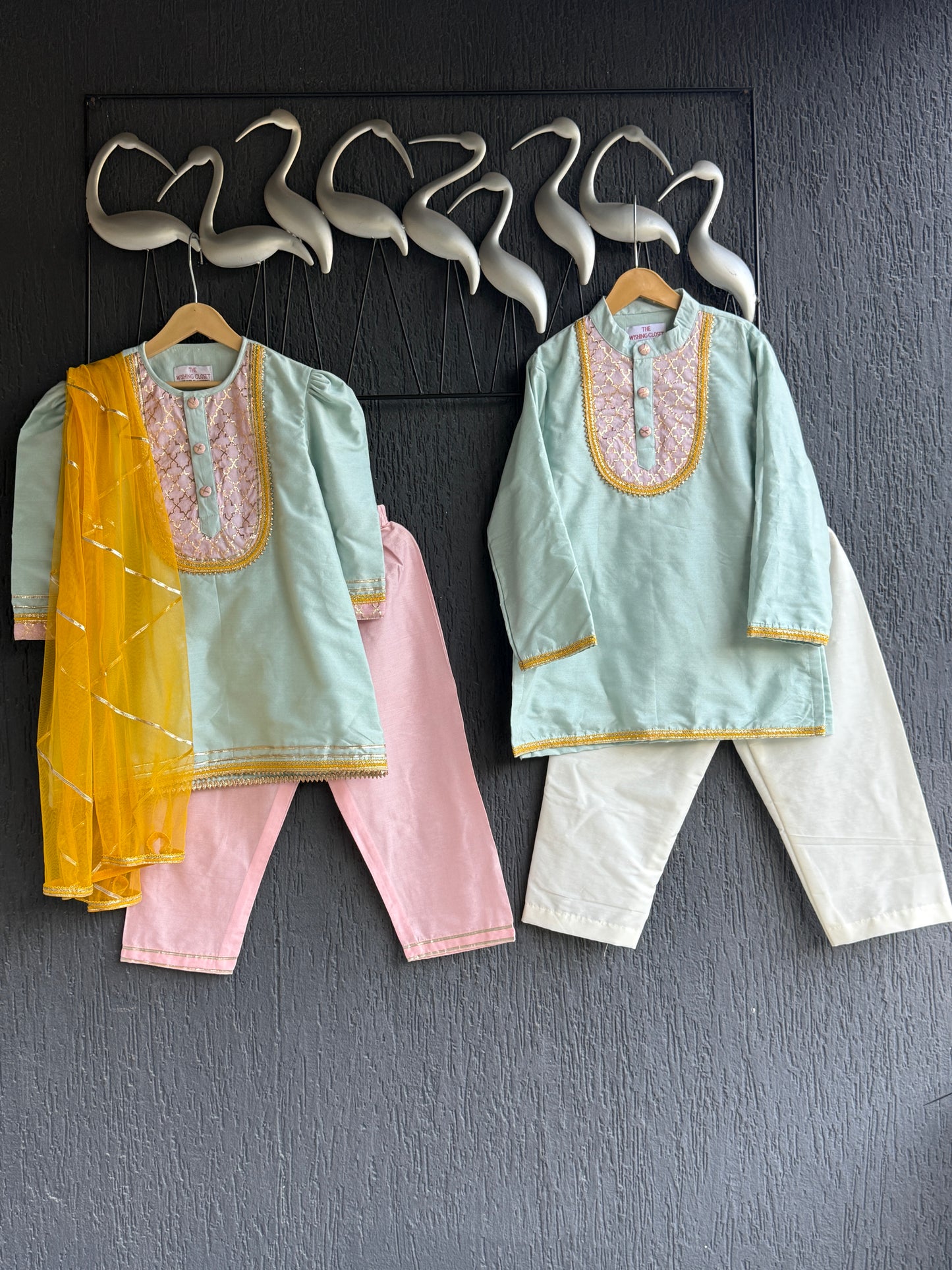 Powder Blue & Pink Kurta Set with Dupatta
