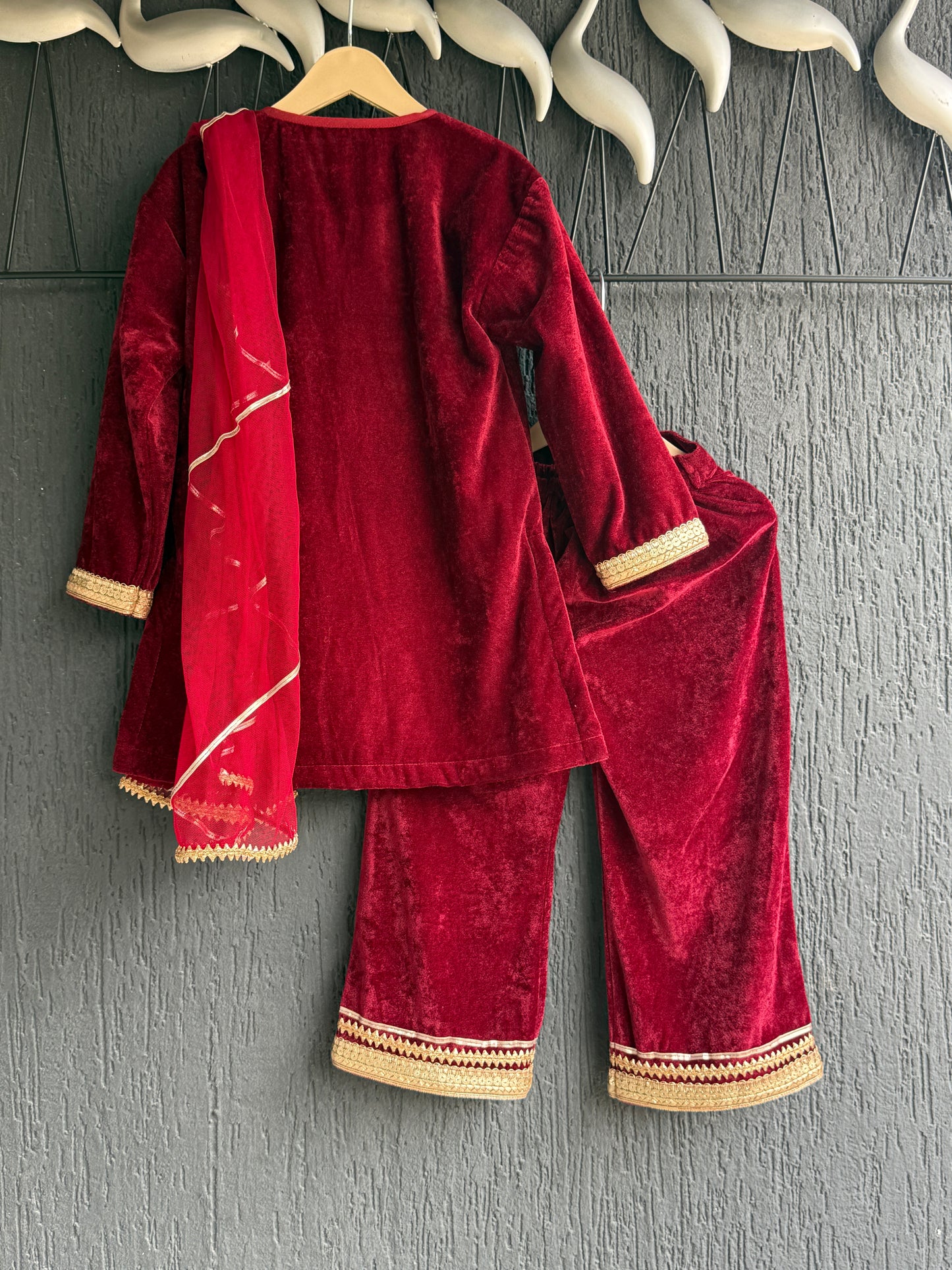 Maroon Velvet Kurta Co-ord Set