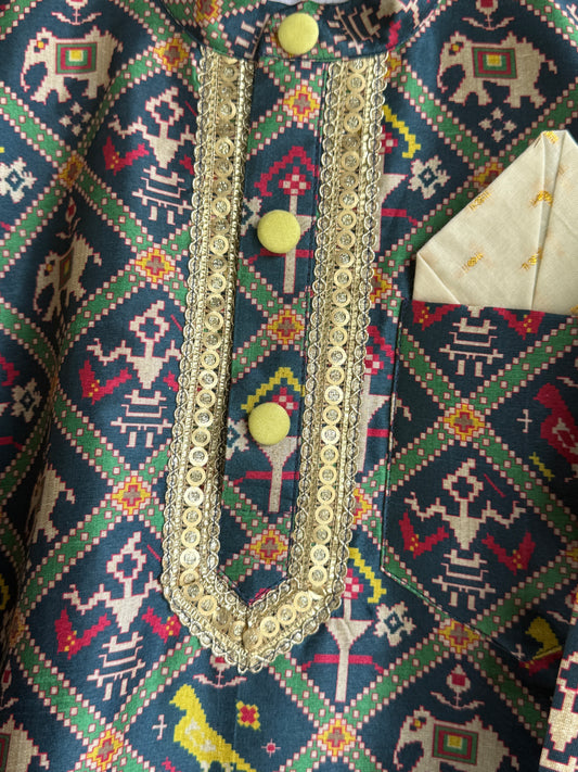 Navy Blue Patola Print Kurta Set