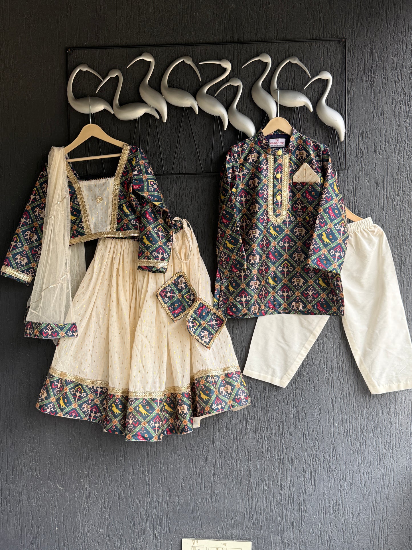 Navy Blue Patola Print Blouse and Lehenga