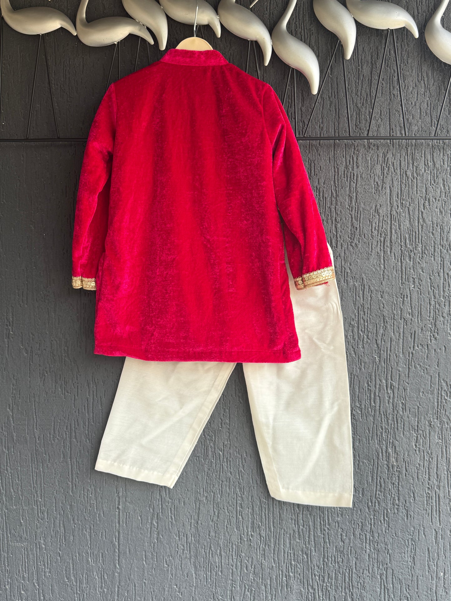Red Velvet Kurta Set for Boys