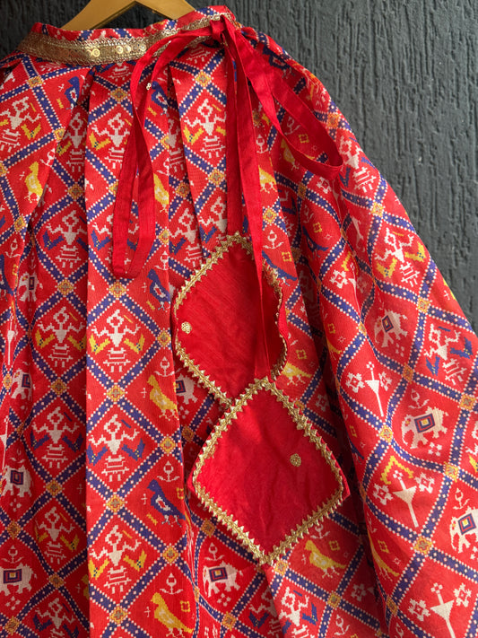 Red Patola Print Blouse and Lehenga