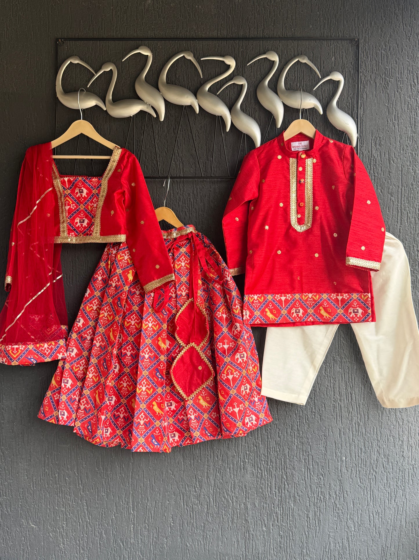 Red Patola Print Blouse and Lehenga