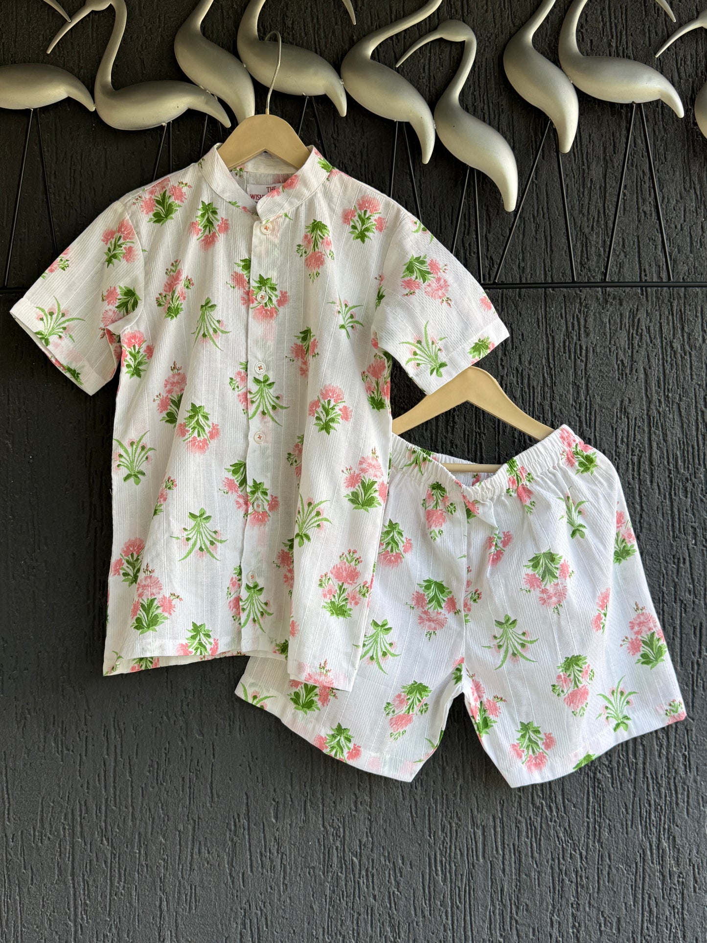 off white floral print summer shirt shorts