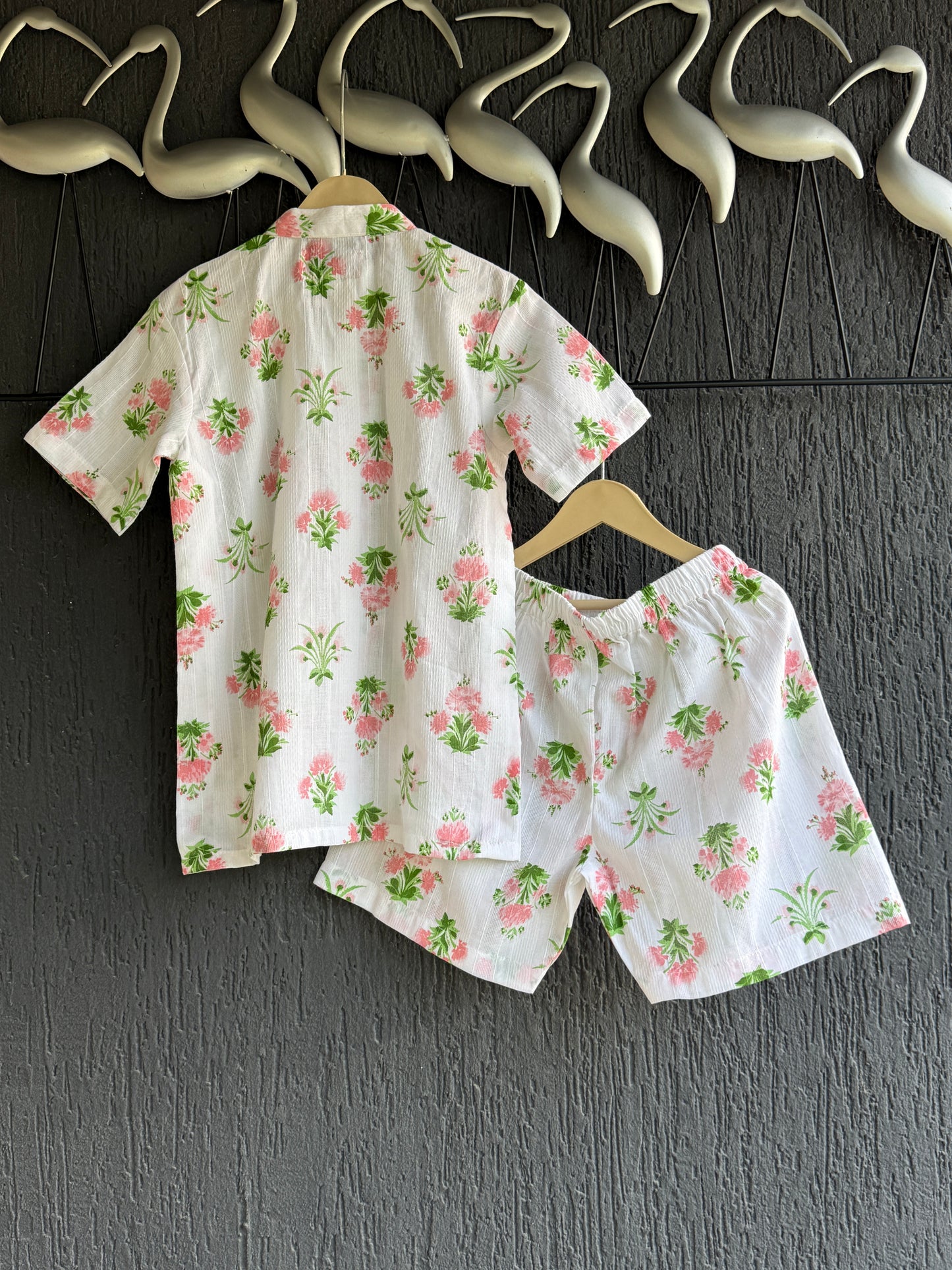 off white floral print summer shirt shorts
